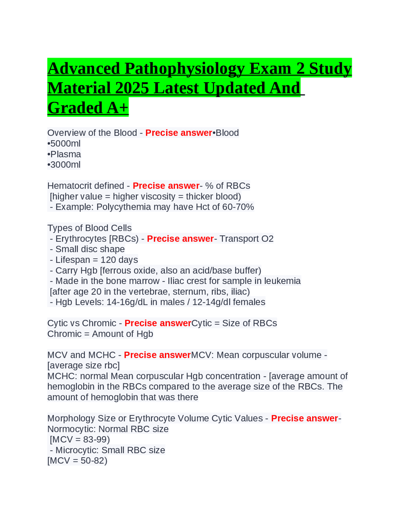 Advanced Pathophysiology Exam 2 Study Material 2025 Latest Updated And ...