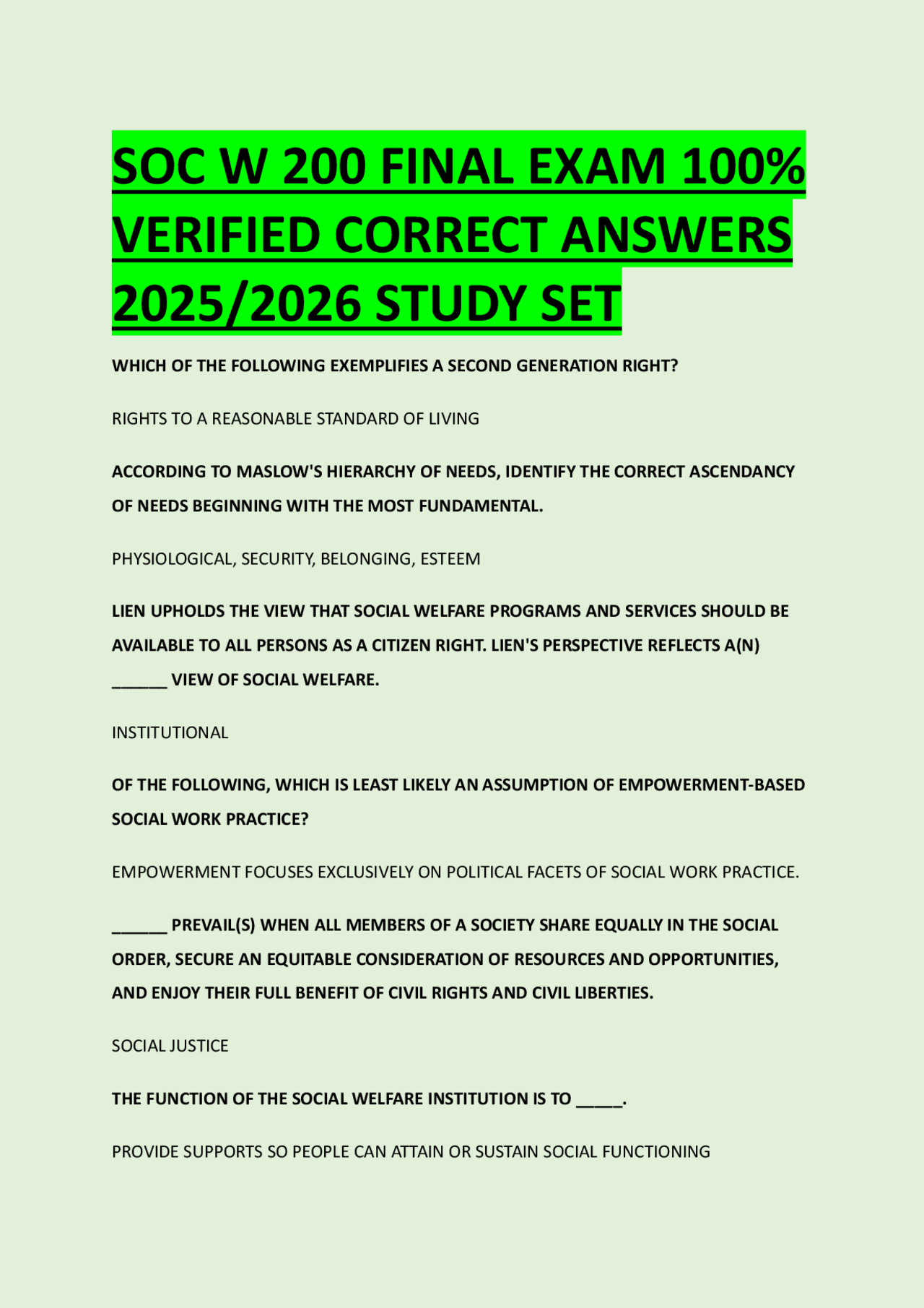 SOC W 200 FINAL EXAM 100% VERIFIED CORRECT ANSWERS 2025/2026 STUDY SET ...