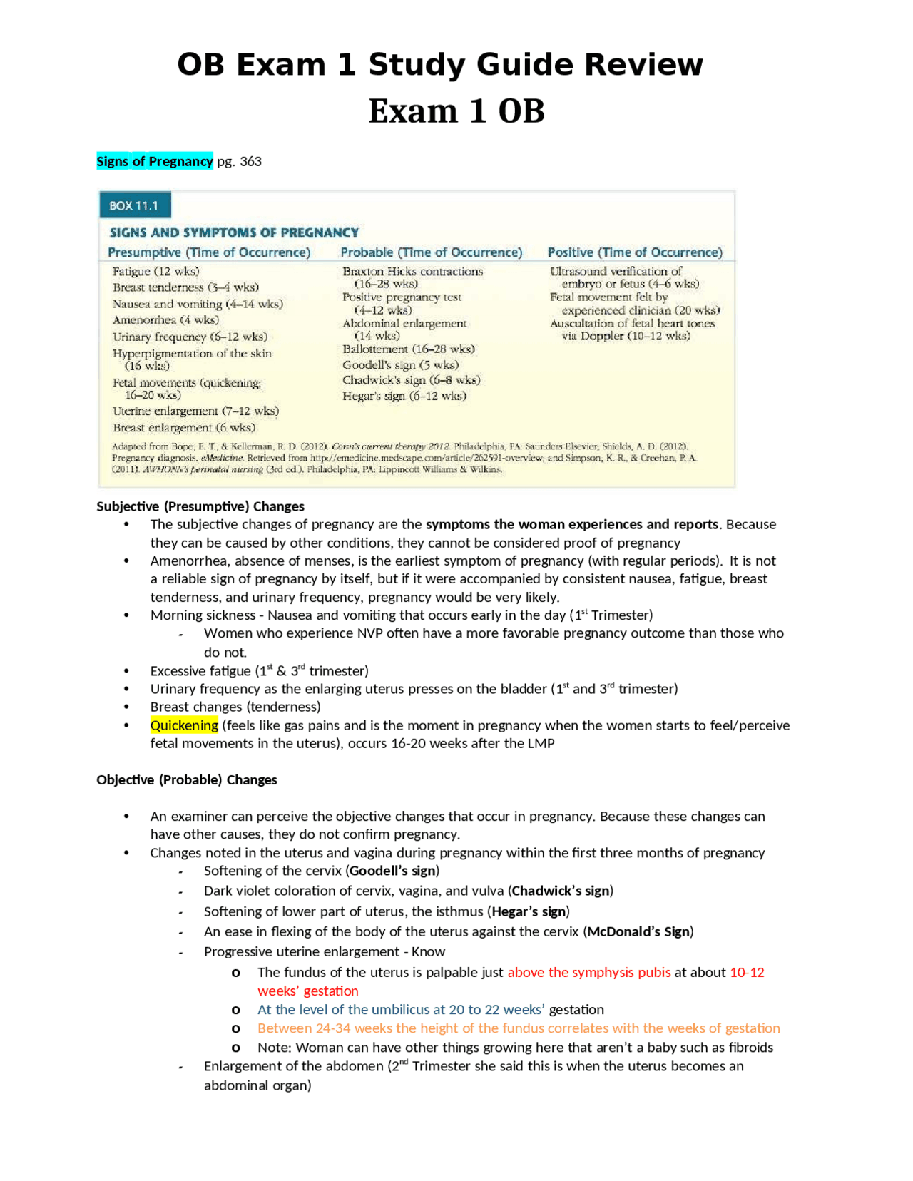 OB Exam 1 Study Guide Review | Study Guides, Projects, Research ...