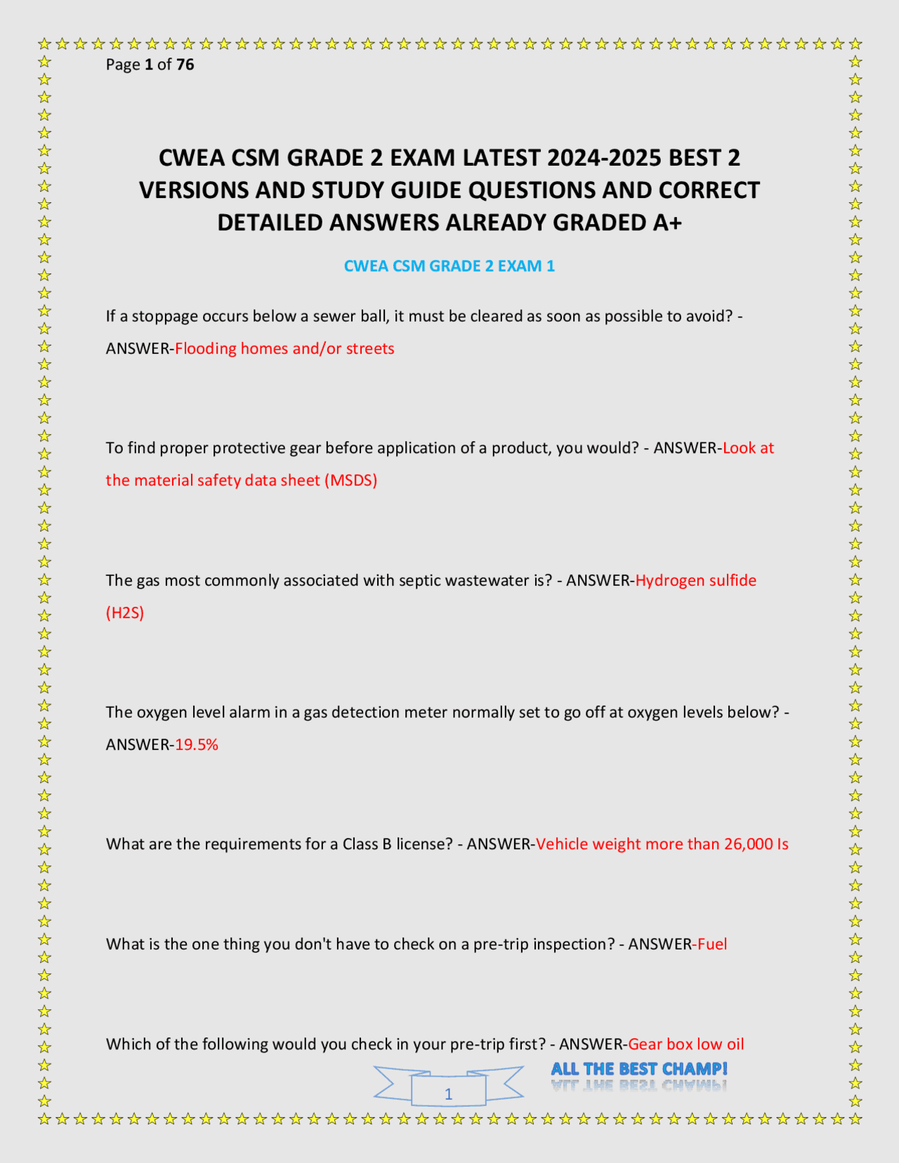 CWEA CSM Grade 2 Exam Study Guide: Questions and Answers | Exams ...
