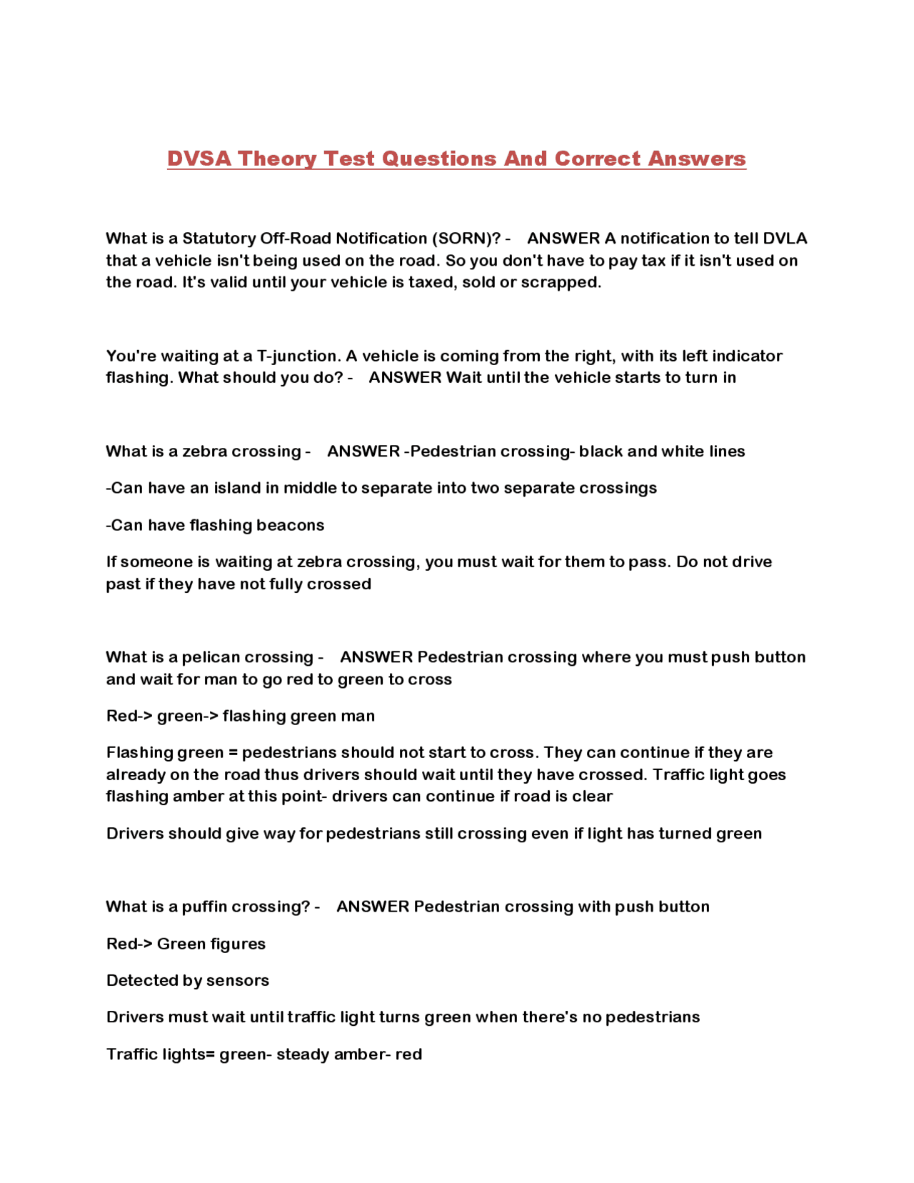 DVSA Theory Test Questions And Correct Answers | Exams Advanced ...