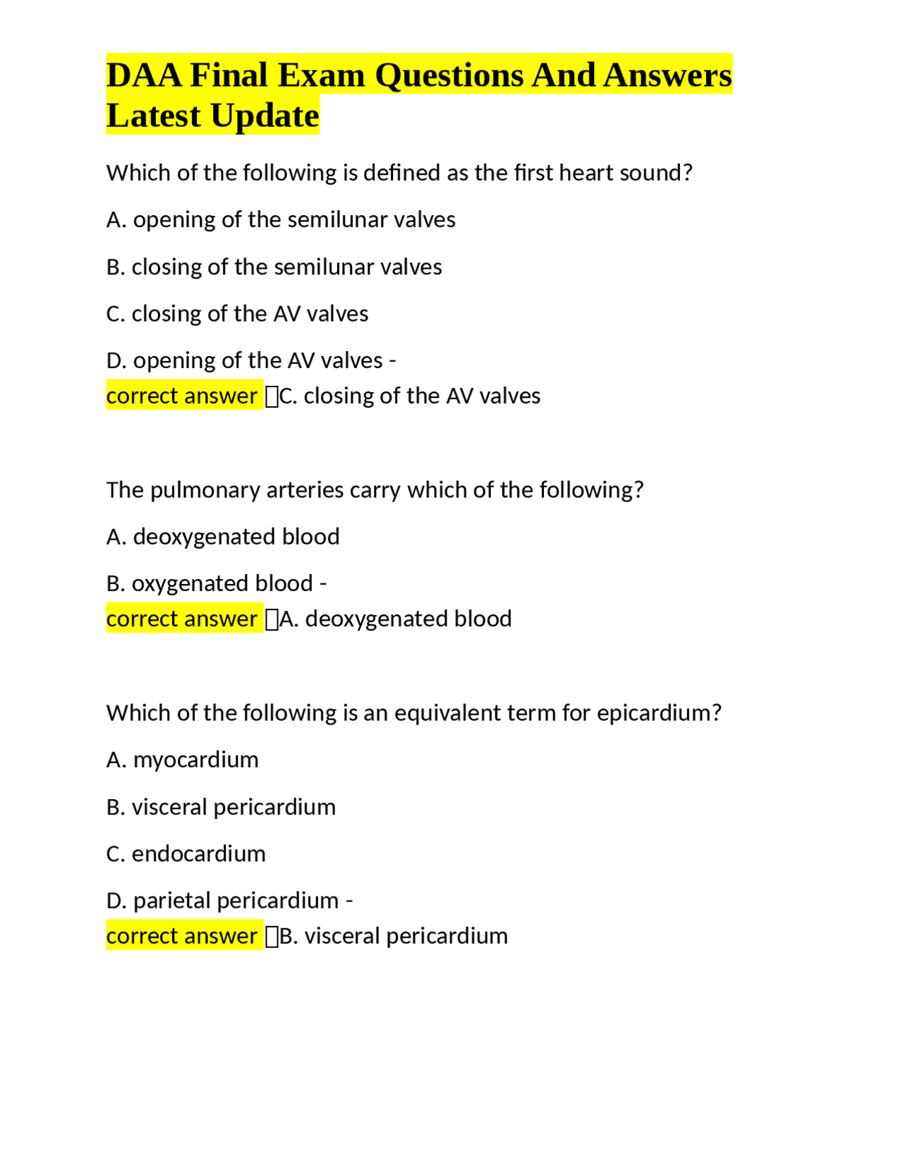 DAA Final Exam Questions And Answers Latest Update | Exams Medicine ...
