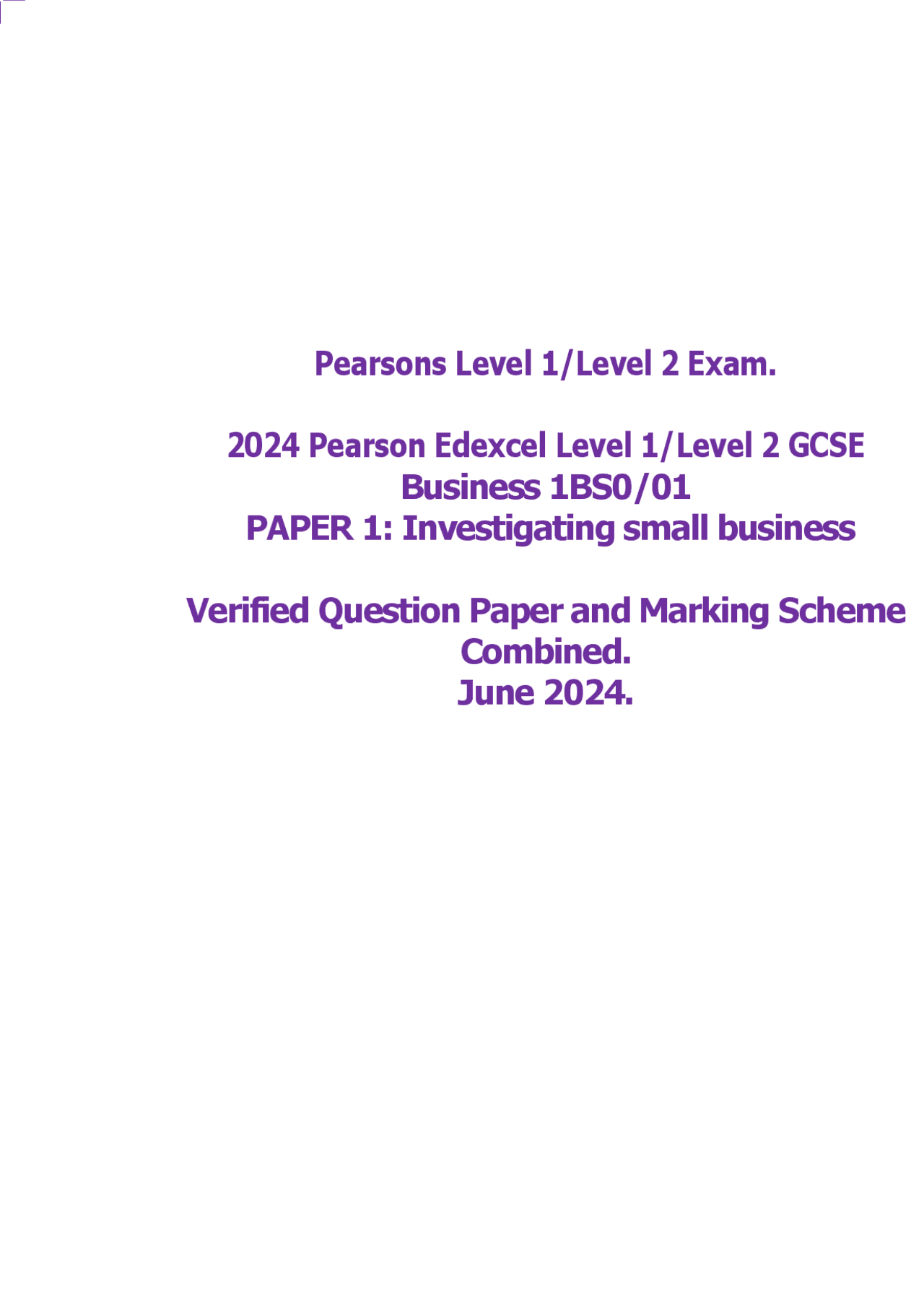 2024 Pearson Edexcel Level 1 Level 2 Gcse Business 1bs0 01 Paper 1 Investigating Small Exams 2024 Pearson Edexcel Level 1 Level 2 Gcse Business 1bs0 01 Paper 1 Investigating Small Exams