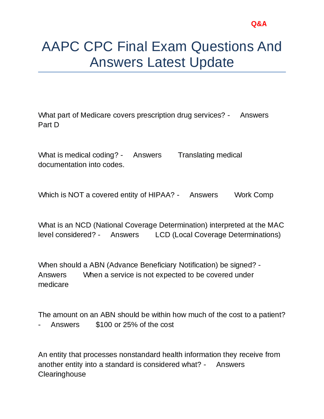 AAPC CPC Final Exam Questions and Answers: A Comprehensive Guide to ...