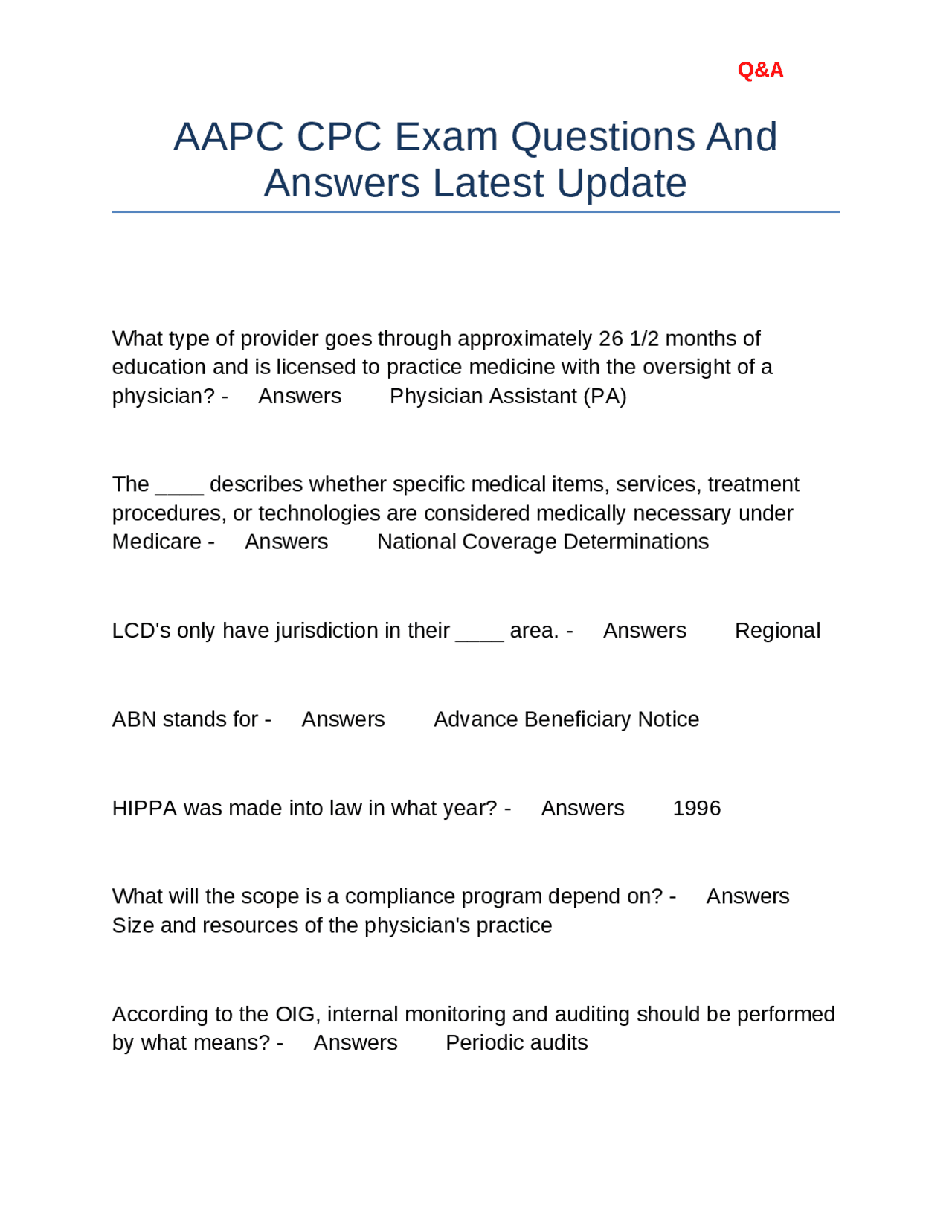 AAPC CPC Exam Questions and Answers: A Comprehensive Guide to Medical ...