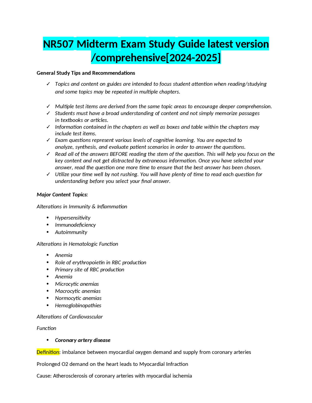 NR507 Midterm Exam Study Guide latest version /comprehensive[2024-2025 ...