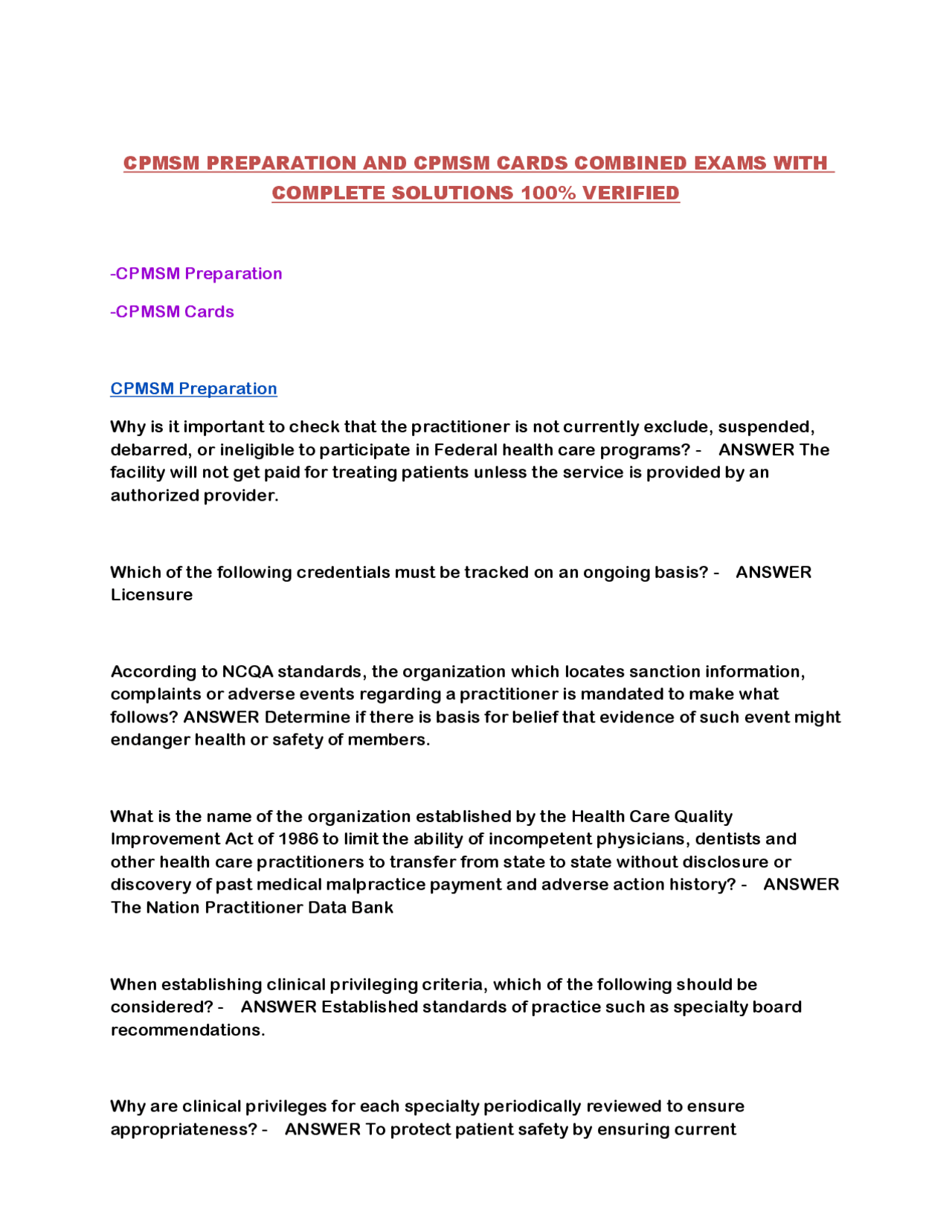 CPMSM Exam Preparation: Questions and Answers | Exams Management of ...