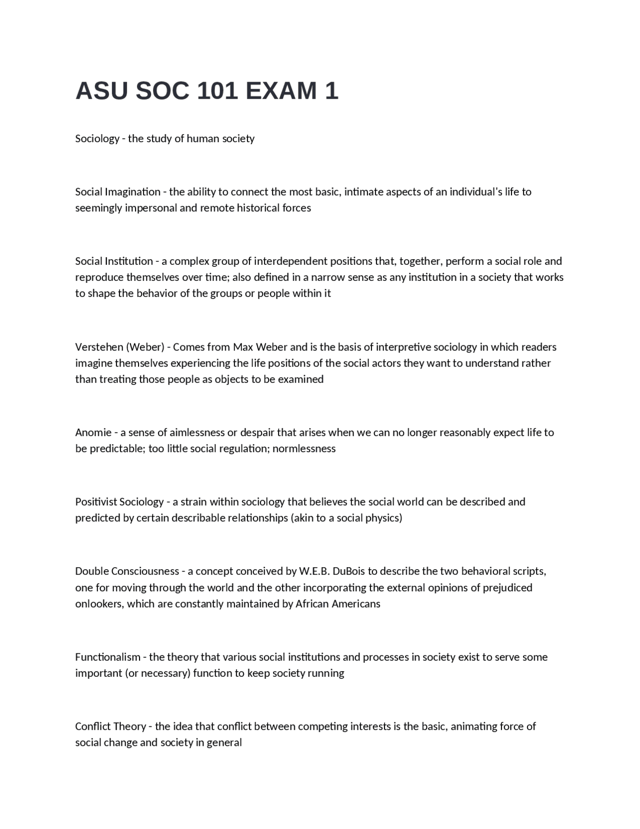 Sociology 101 Exam 1: Key Concepts and Definitions | Exams Sociology ...