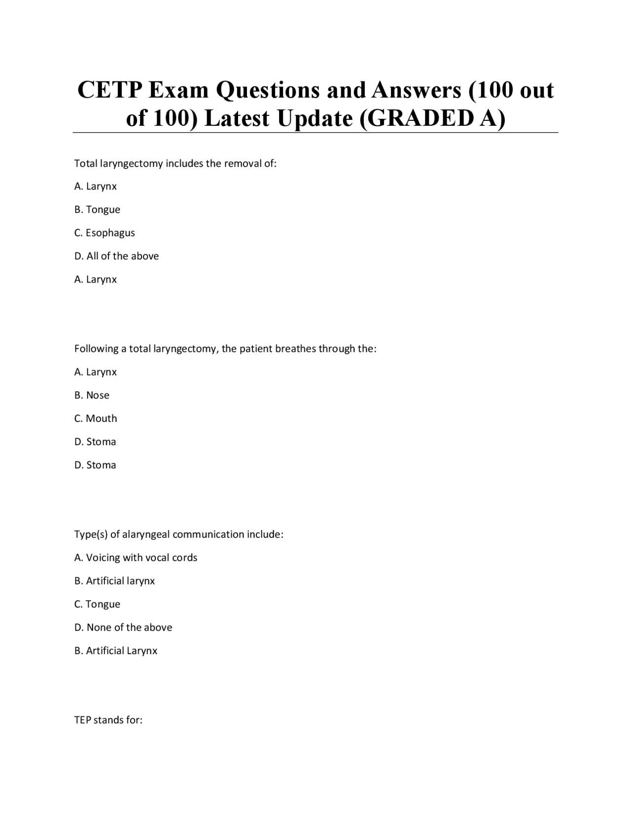CETP Exam Questions and Answers (100 out of 100) Latest Update (GRADED ...