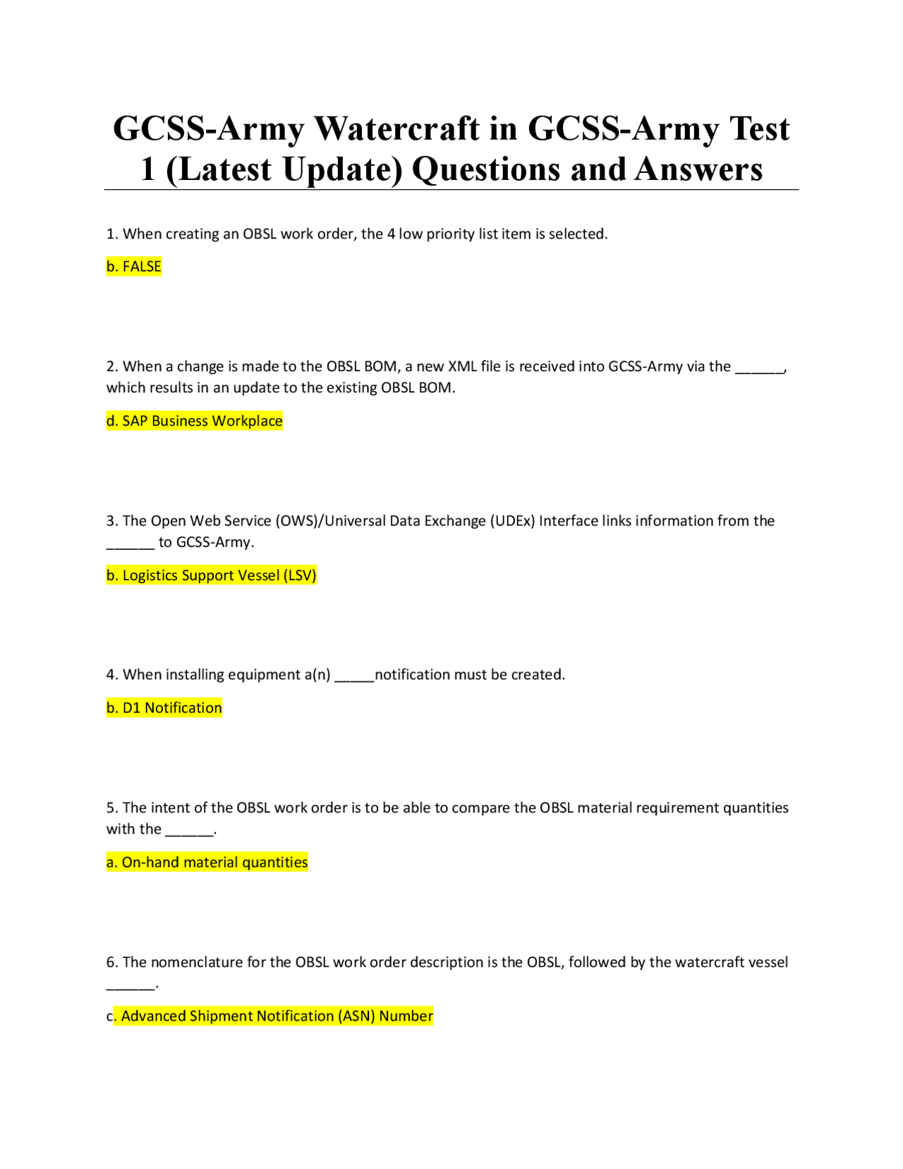 GCSS-Army Watercraft in GCSS-Army Test (Latest Update) Questions and ...