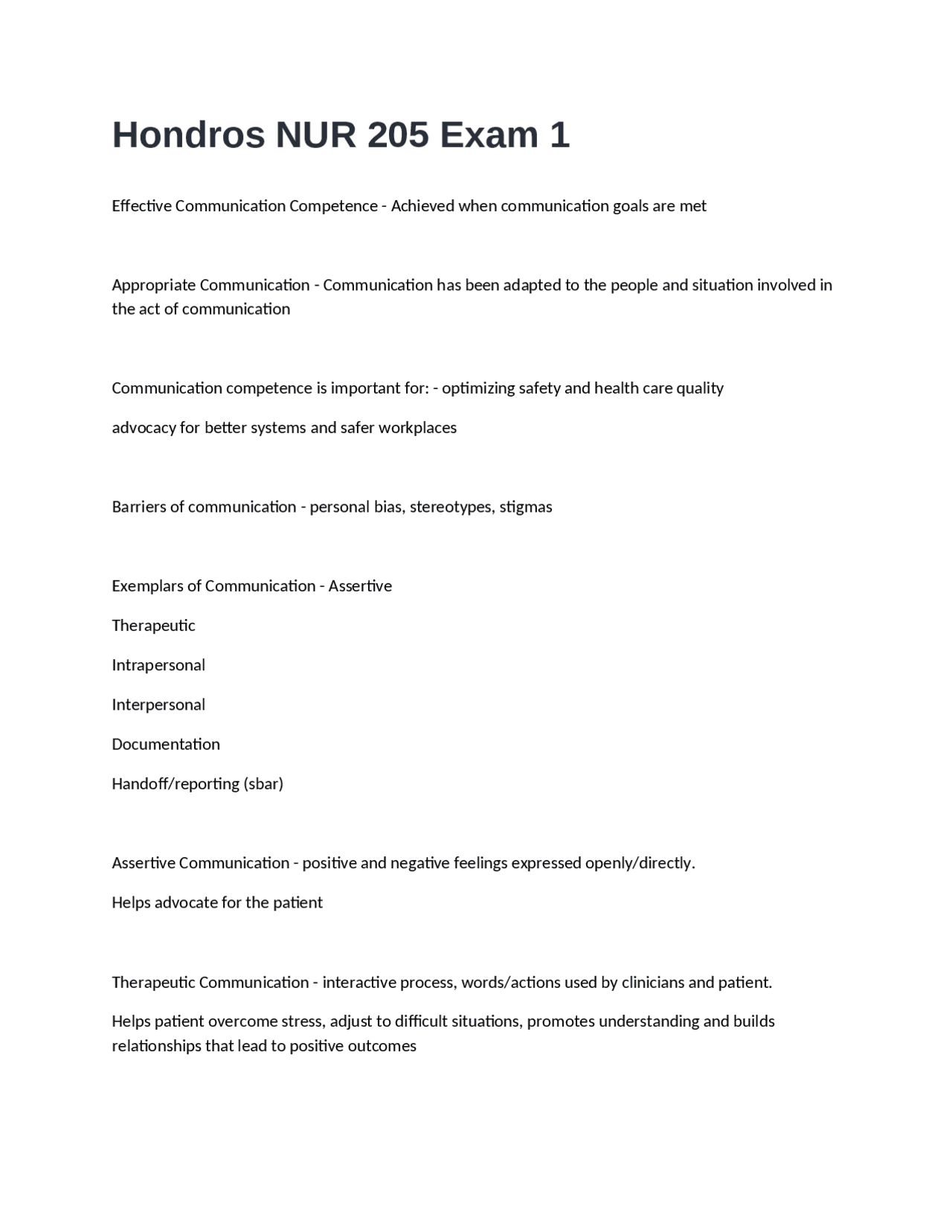 NUR 205 Exam 1: Effective Communication and Nursing Practices | Exams ...