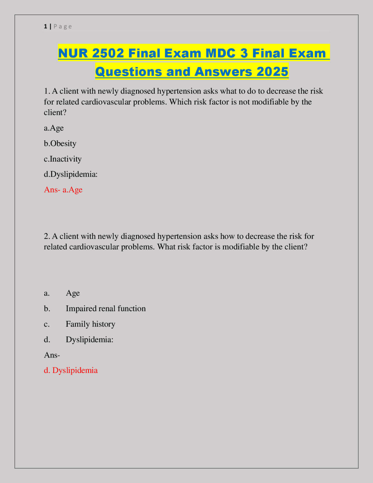 NUR 2502 Final Exam MDC 3 Final Exam Questions and Answers 2025 | Exams ...