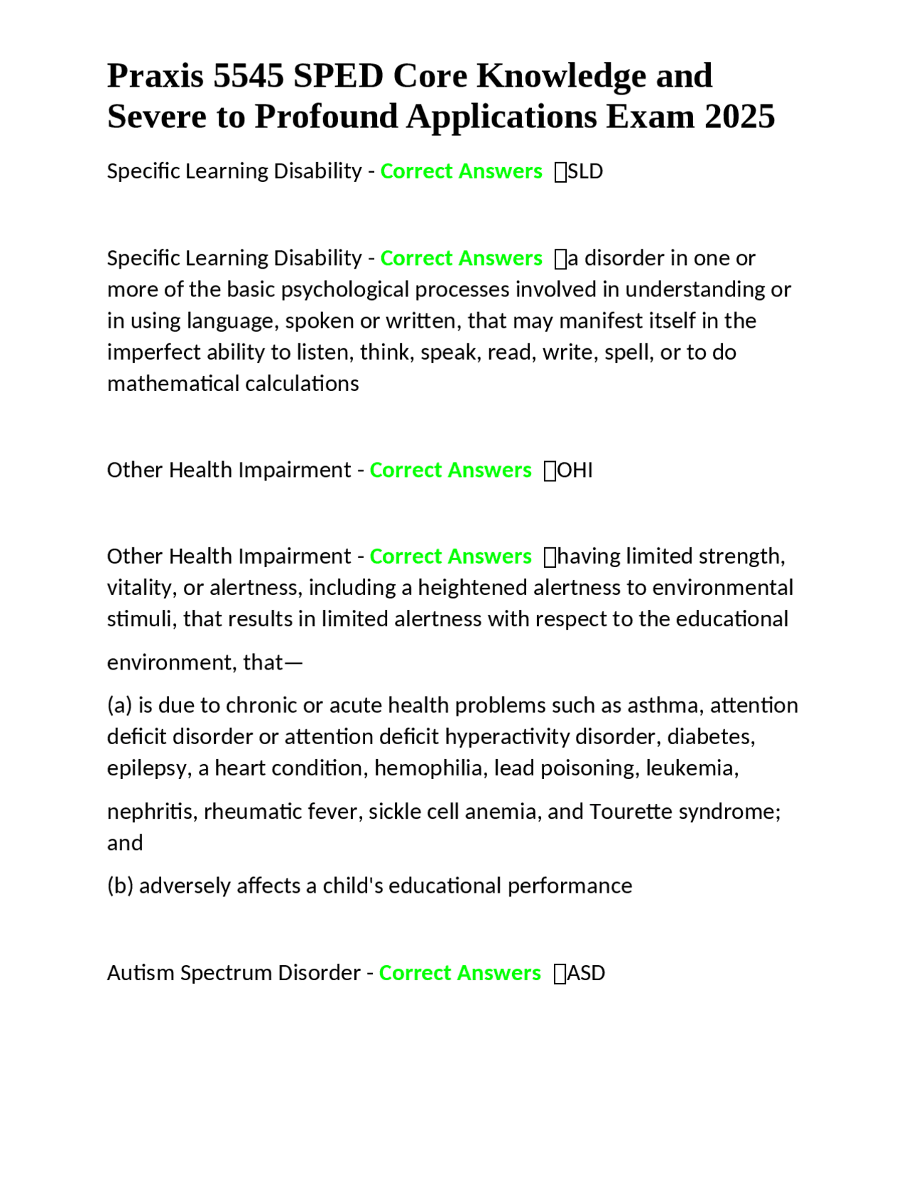 Praxis 5545 SPED Core Knowledge & Severe/Profound Applications Exam ...