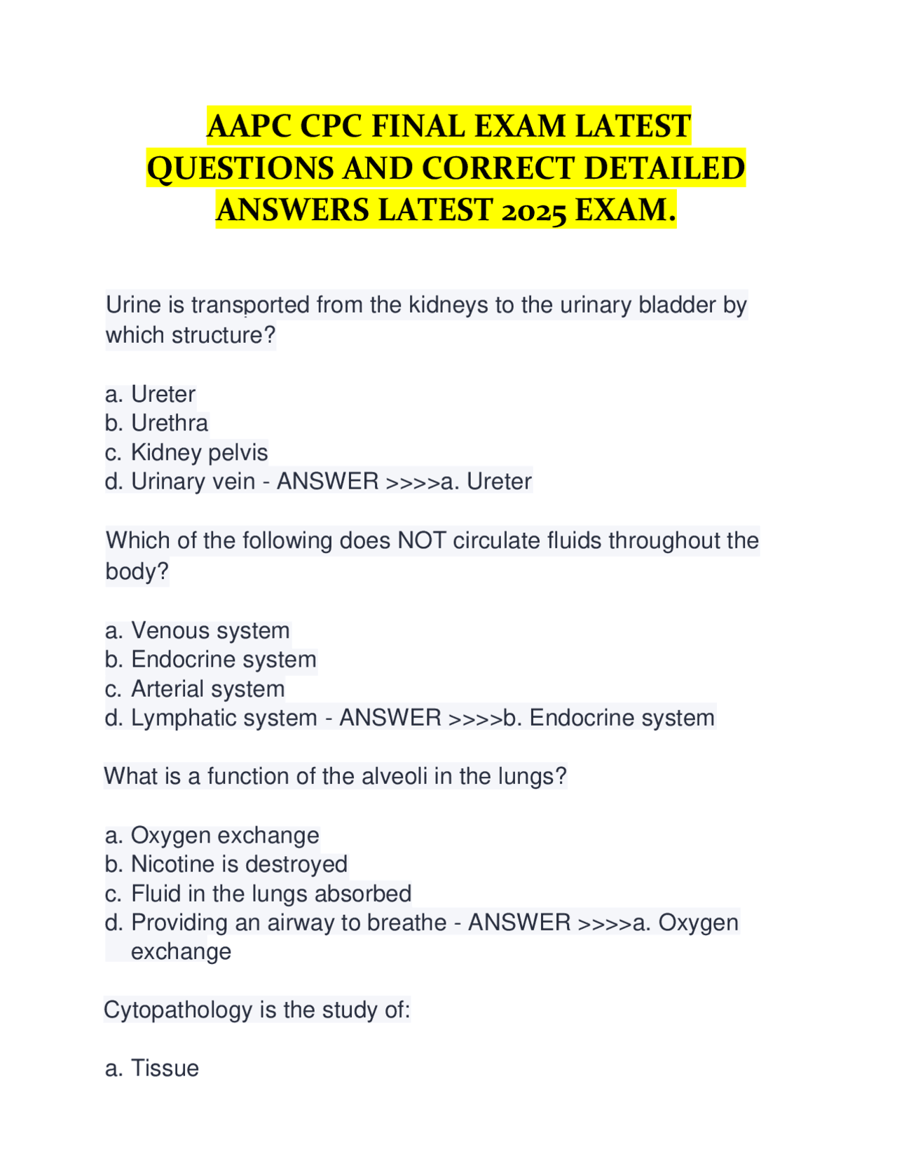 AAPC CPC FINAL EXAM LATEST QUESTIONS AND CORRECT DETAILED ANSWERS ...