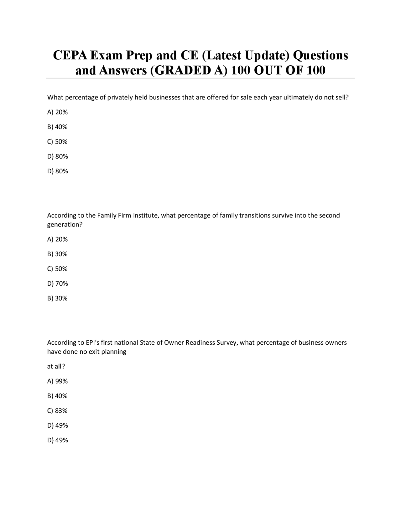 CEPA Exam Prep and CE (Latest Update) Questions and Answers (GRADED A ...
