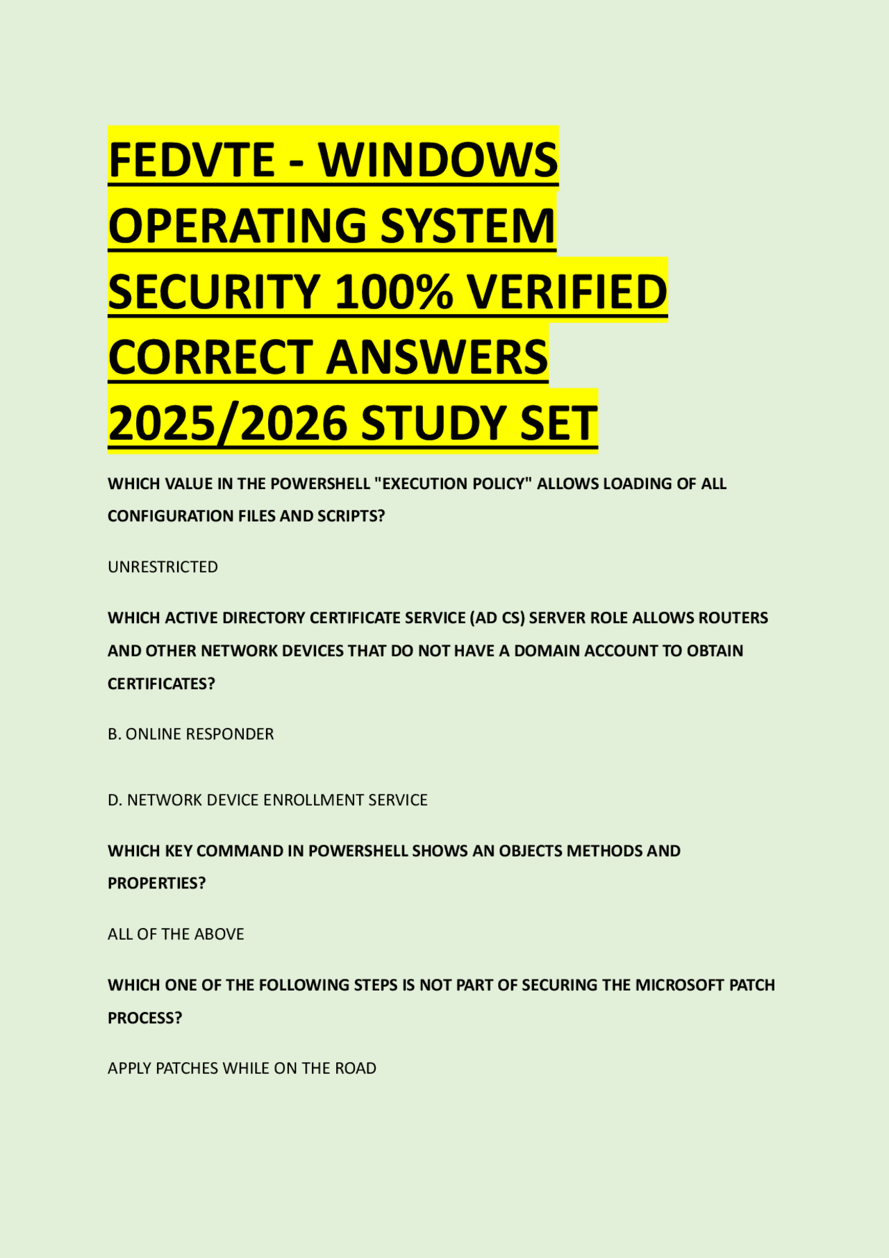 FEDVTE WINDOWS OPERATING SYSTEM SECURITY 100 VERIFIED CORRECT