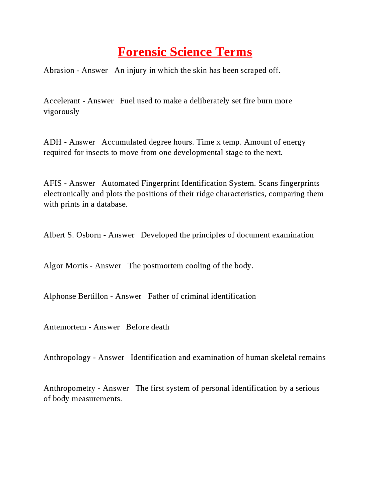 Forensic Science Terms: Definitions and Explanations | Exams Forensics