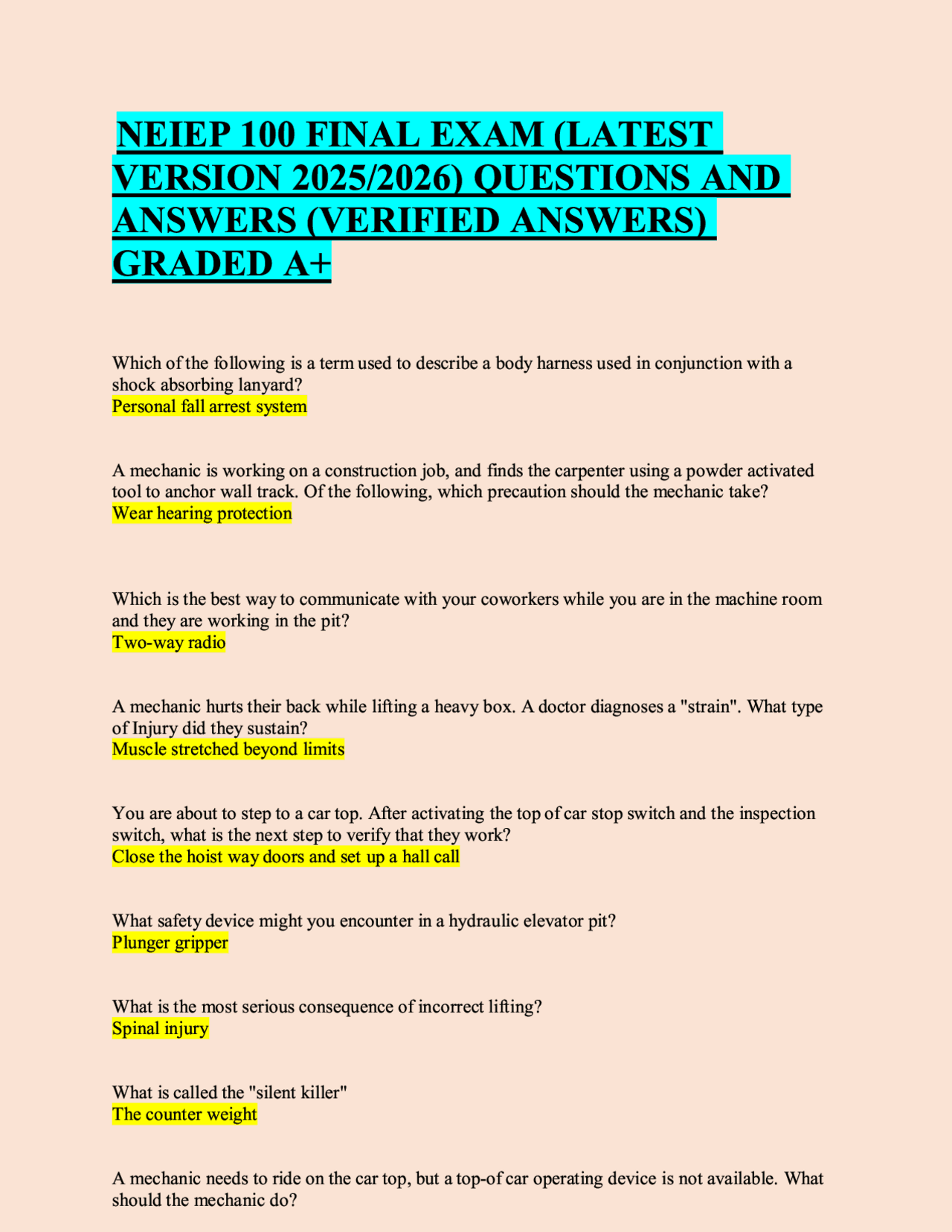 NEIEP 100 FINAL EXAM (LATEST VERSION 2025/2026) QUESTIONS AND ANSWERS ...