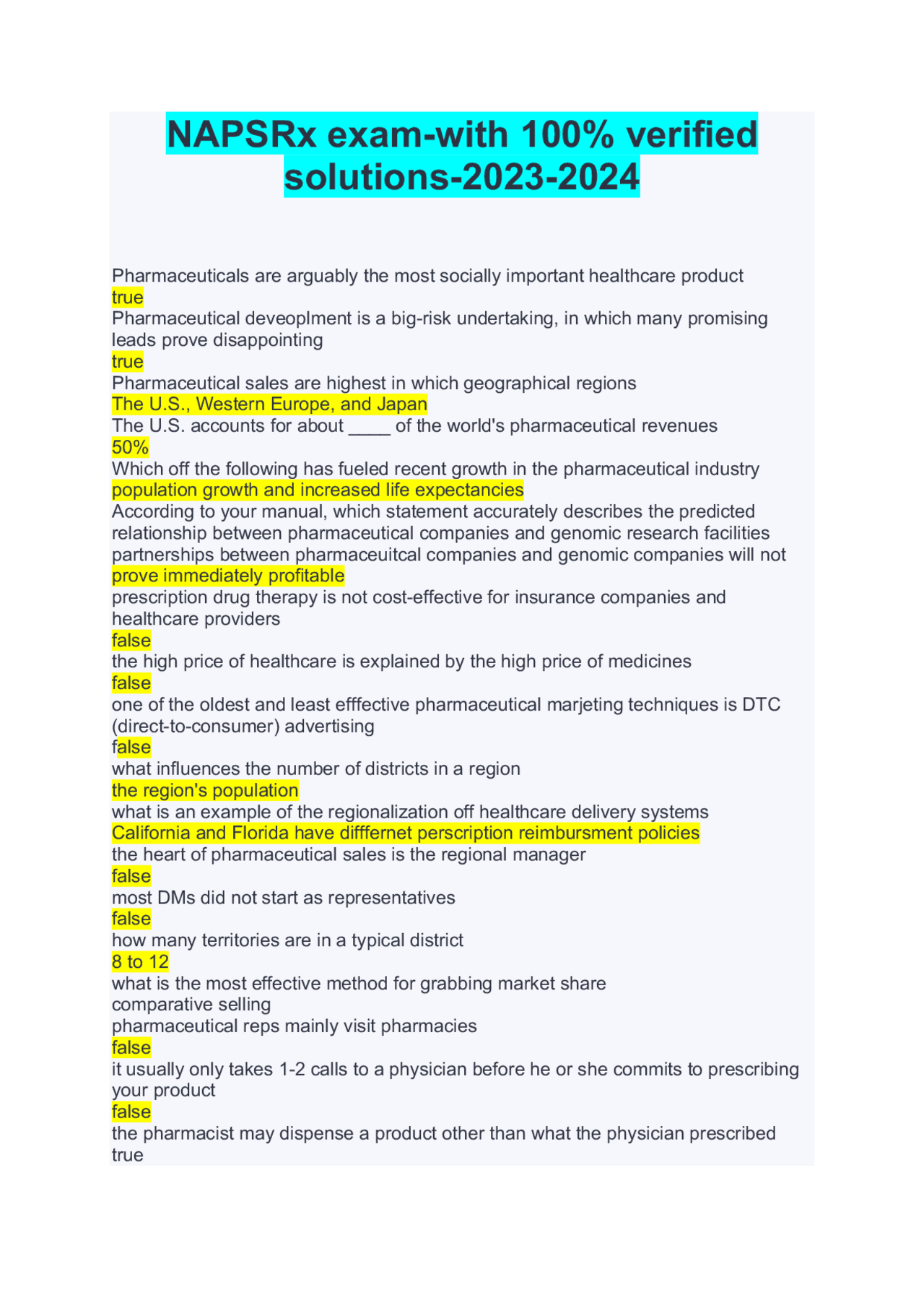 Napsrx NAPSRx Exam Questions and Answers: Pharmaceuticals and Drug Development ...