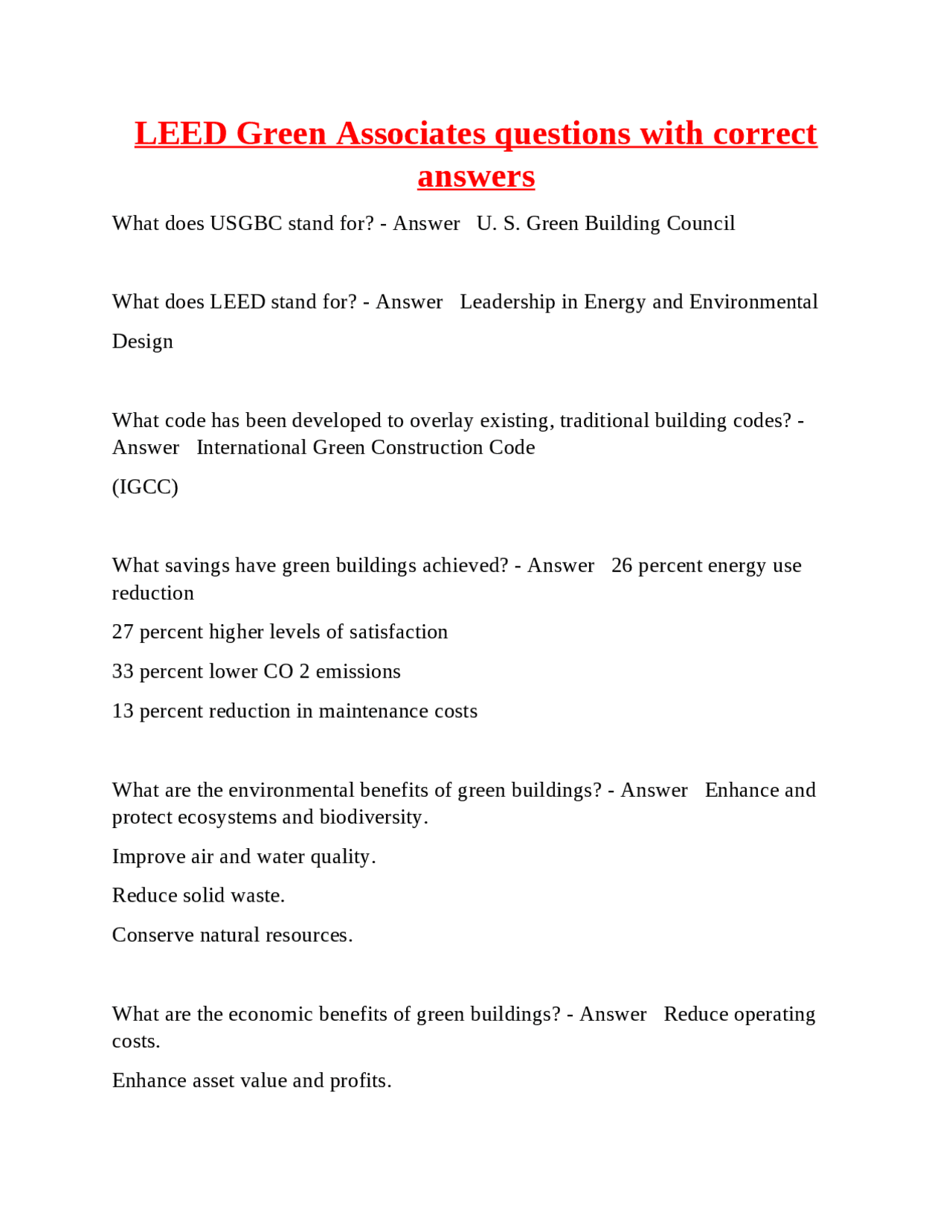 LEED Green Associates questions with correct answers | Exams ...