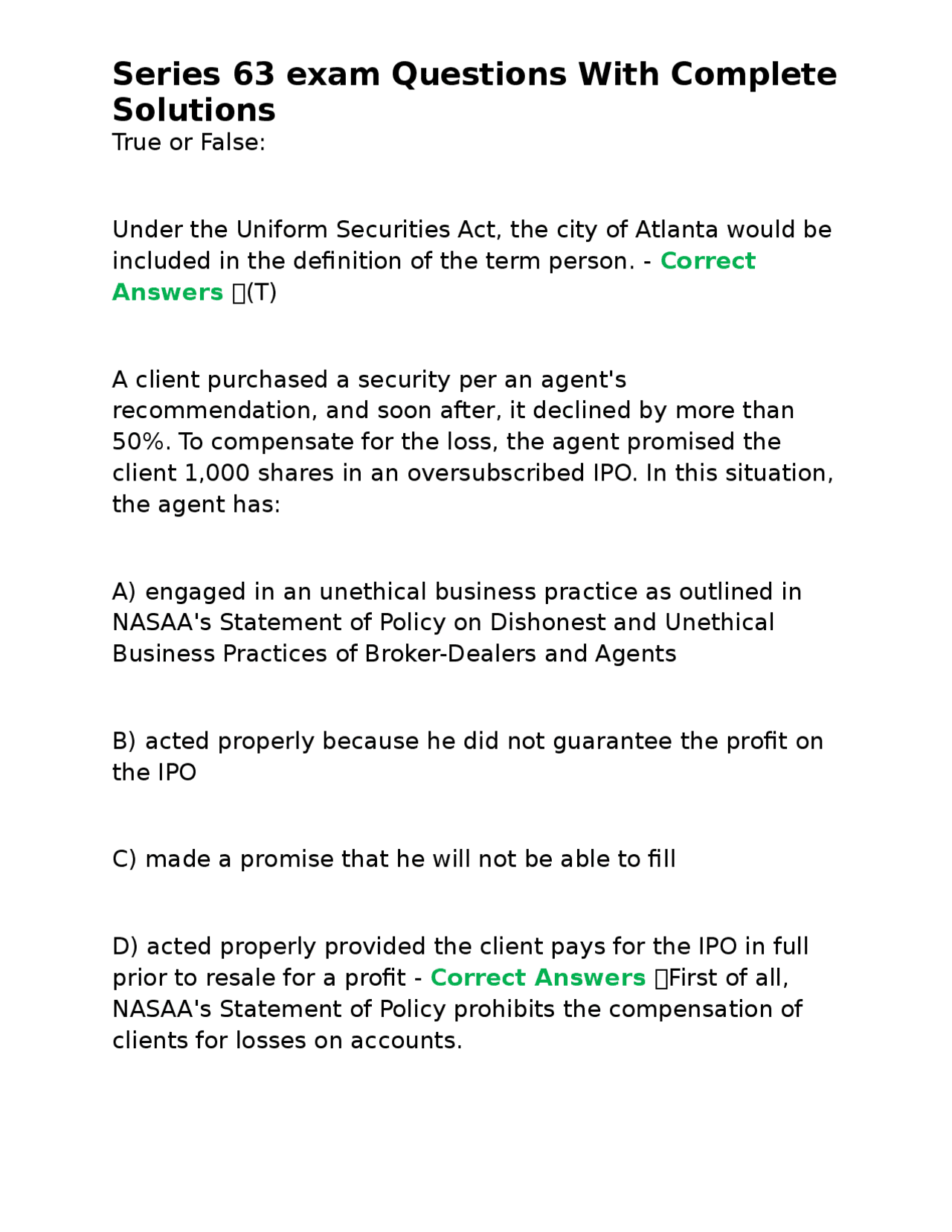 Series 63 Exam Questions and Answers: A Comprehensive Guide to ...