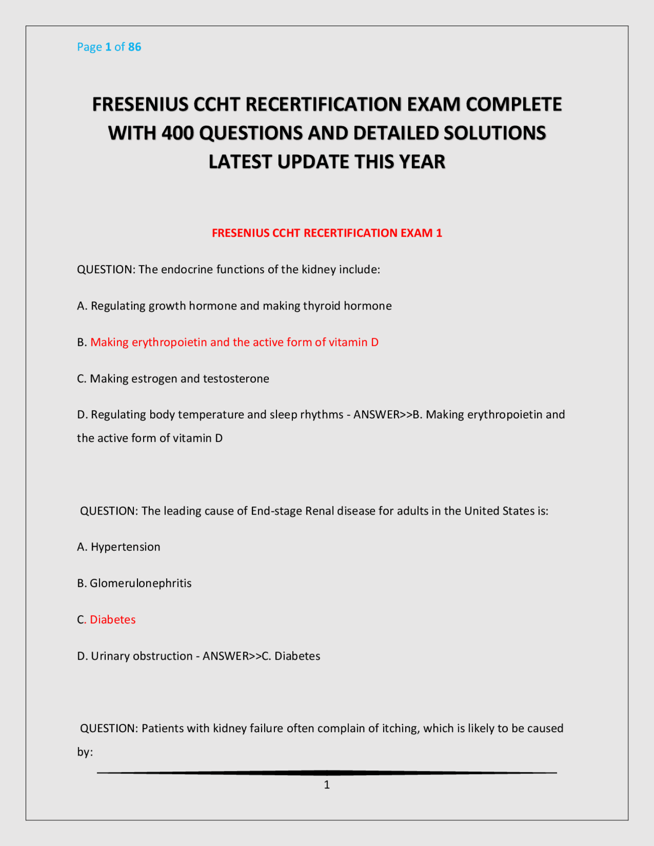 Ccht Recertification Form.pdf FRESENIUS CCHT RECERTIFICATION EXAM COMPLETE WITH 400 QUESTIONS AND ...