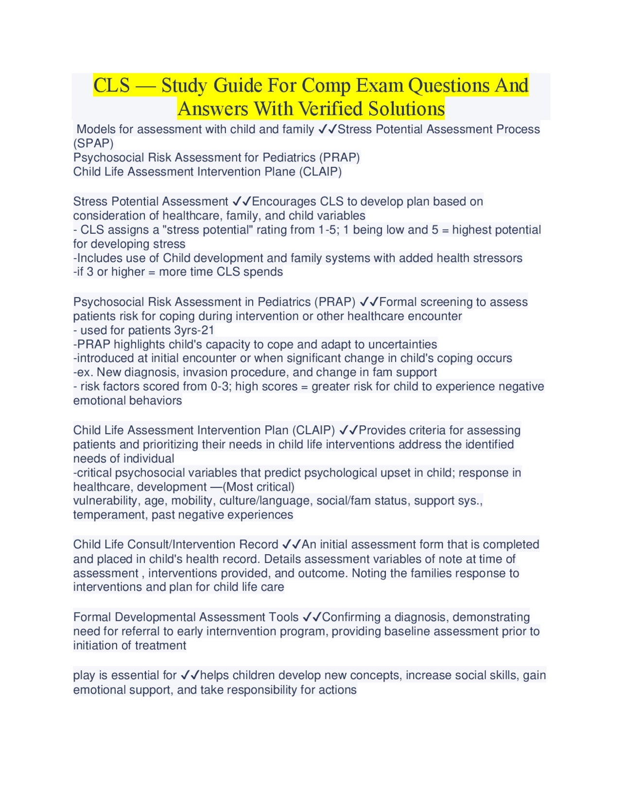 CLS — Study Guide For Comp Exam Questions And Answers With Verified ...