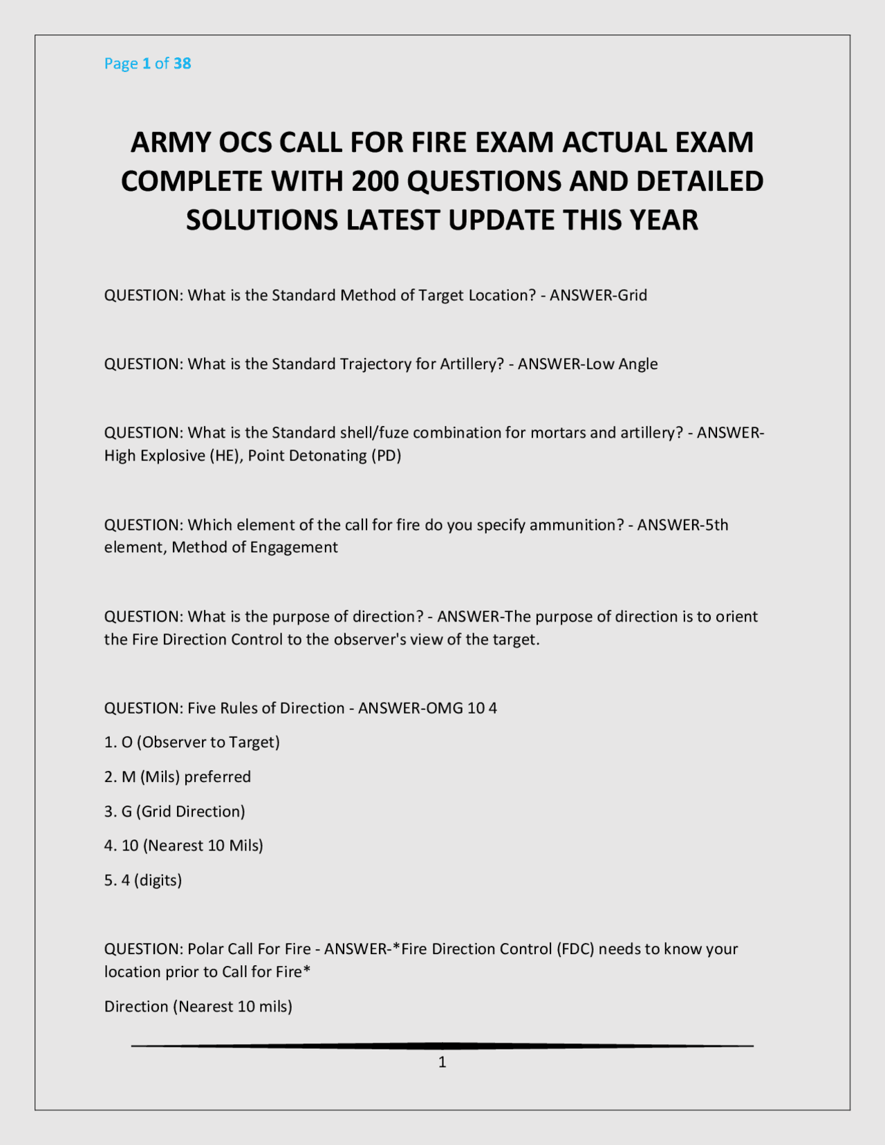 Call For Fire Example ARMY OCS CALL FOR FIRE EXAM ACTUAL EXAM COMPLETE WITH 200 QUESTIONS AND ...