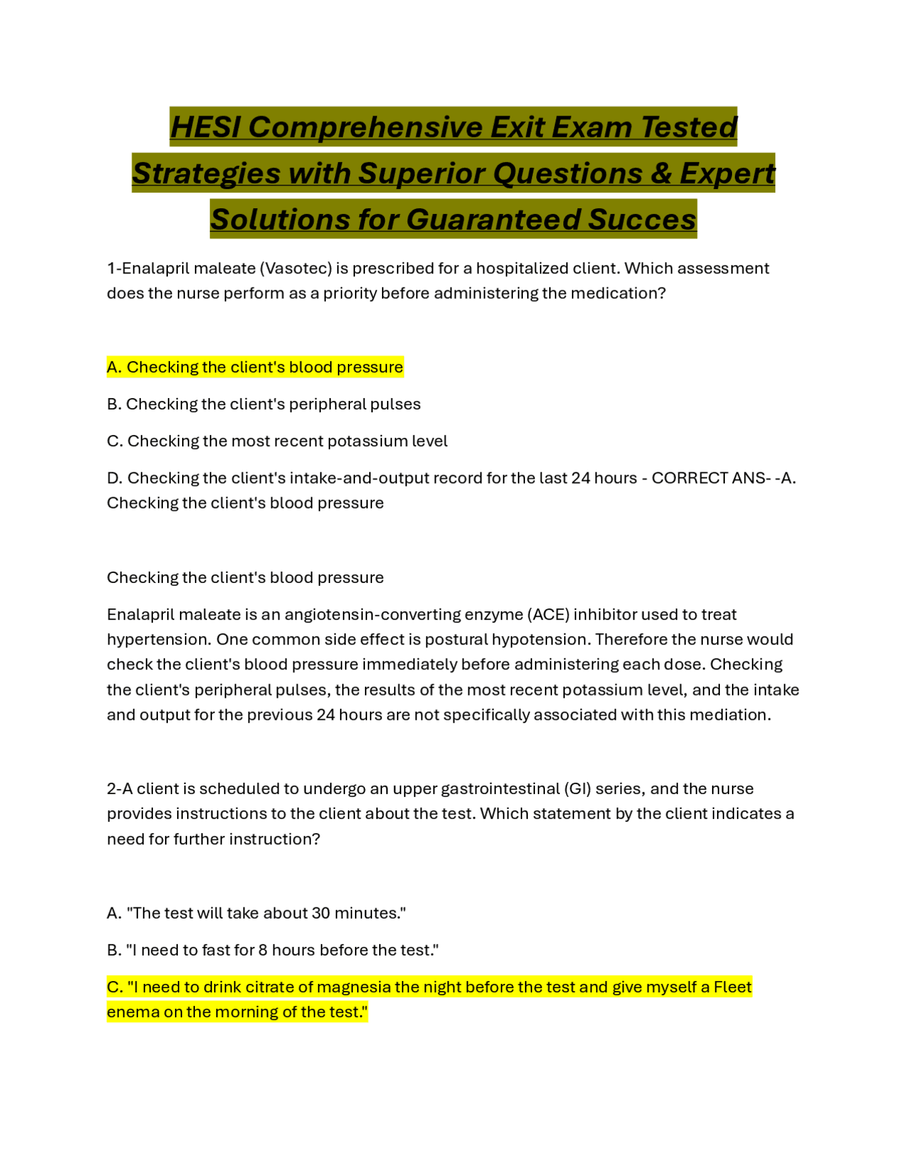 H.E.S.I Comprehensive Exit Exam Tested Strategies with Superior ...