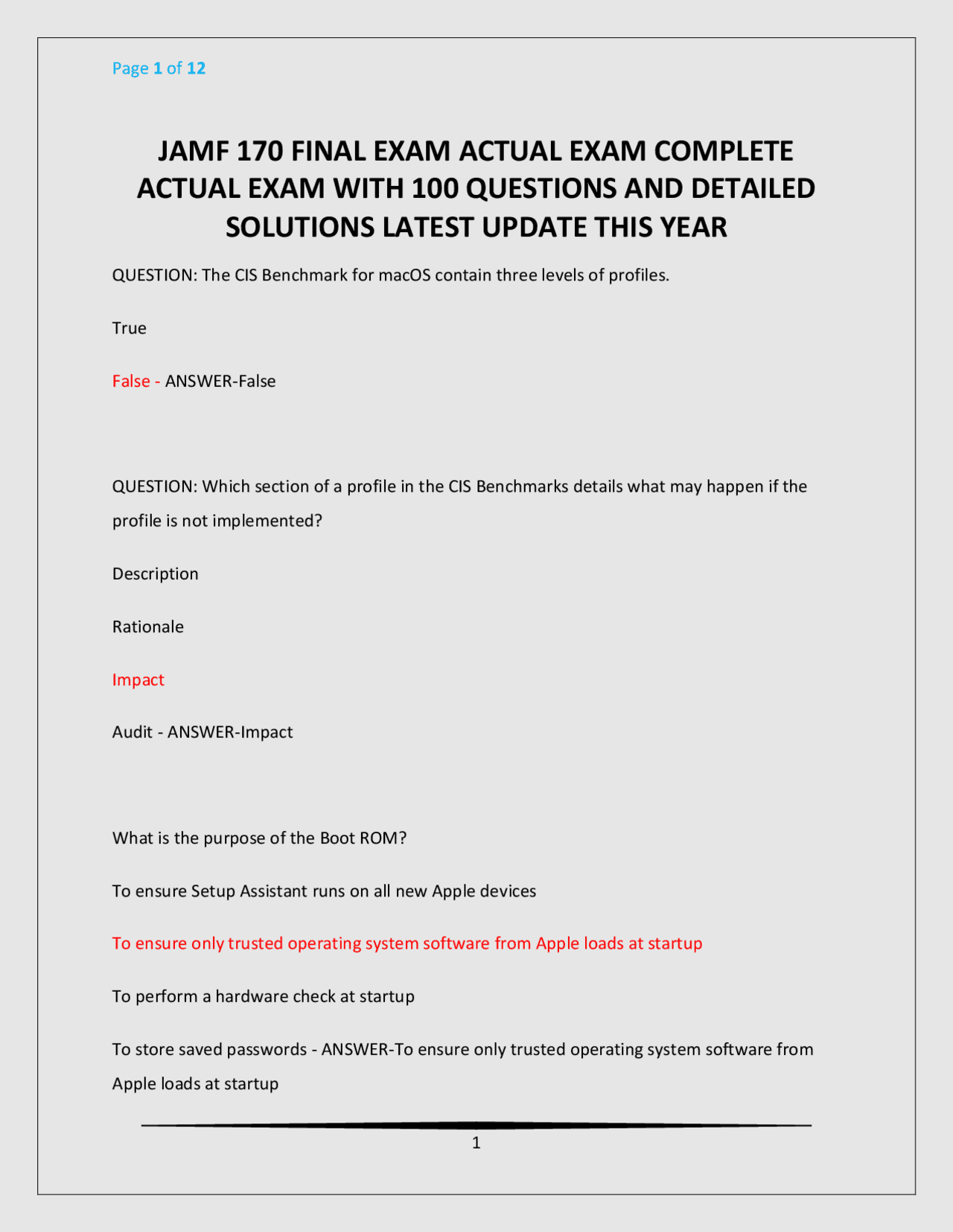 JAMF 170 FINAL EXAM ACTUAL EXAM COMPLETE ACTUAL EXAM WITH 100 QUESTIONS ...