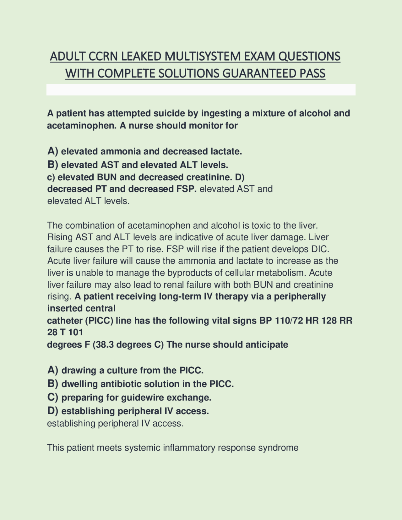 ADULT CCRN LEAKED MULTISYSTEM EXAM QUESTIONS WITH COMPLETE SOLUTIONS