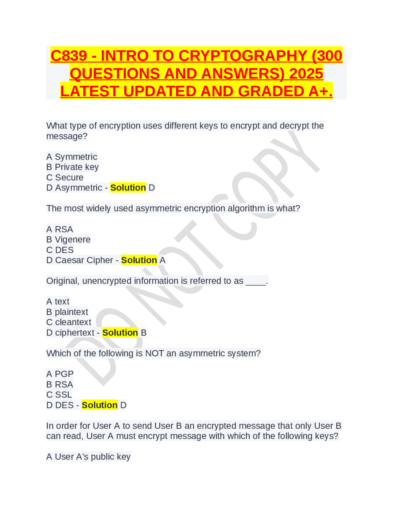 Cryptography Questions and Answers: A Comprehensive Guide | Exams ...