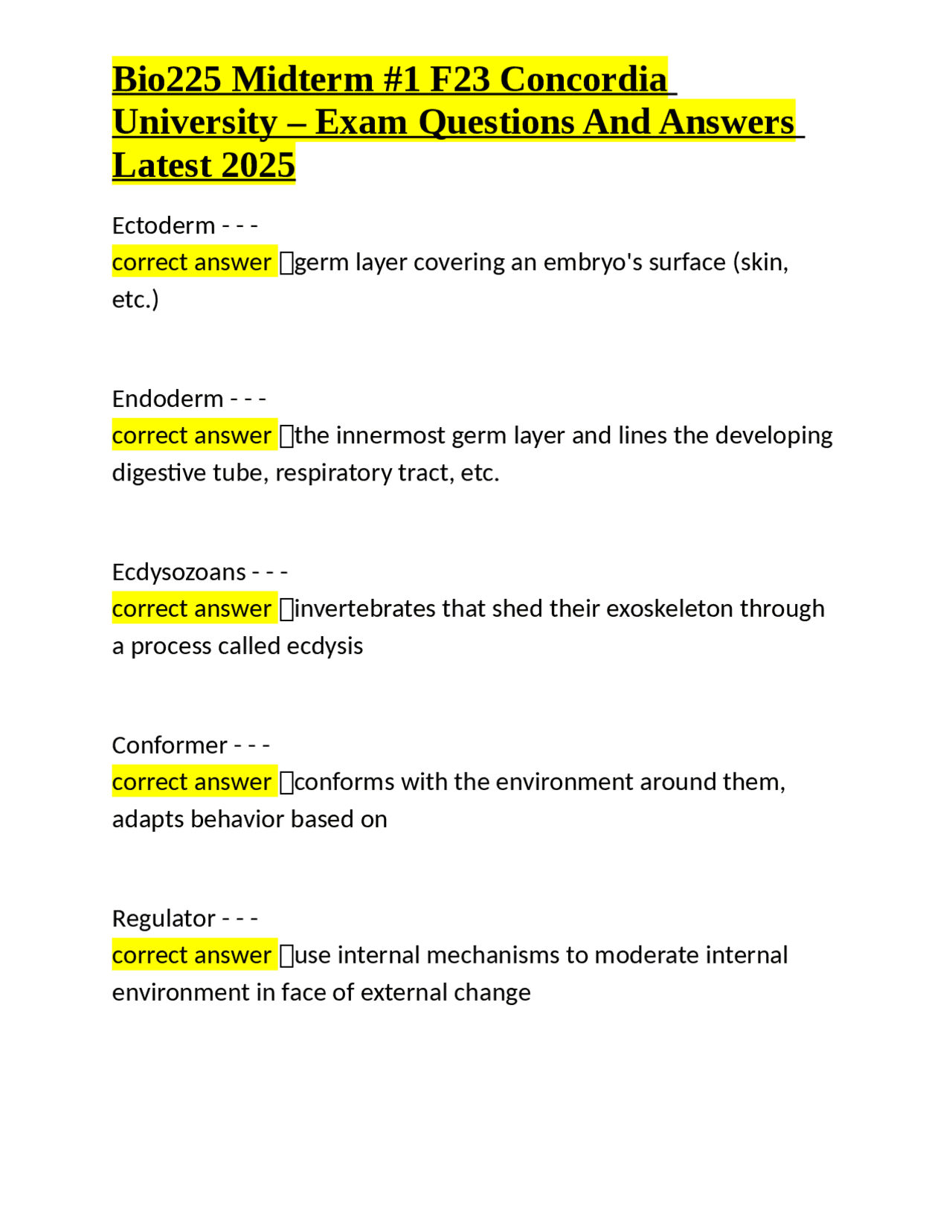 Bio225 Midterm #1 F23 Concordia University - Exam Questions And Answers ...