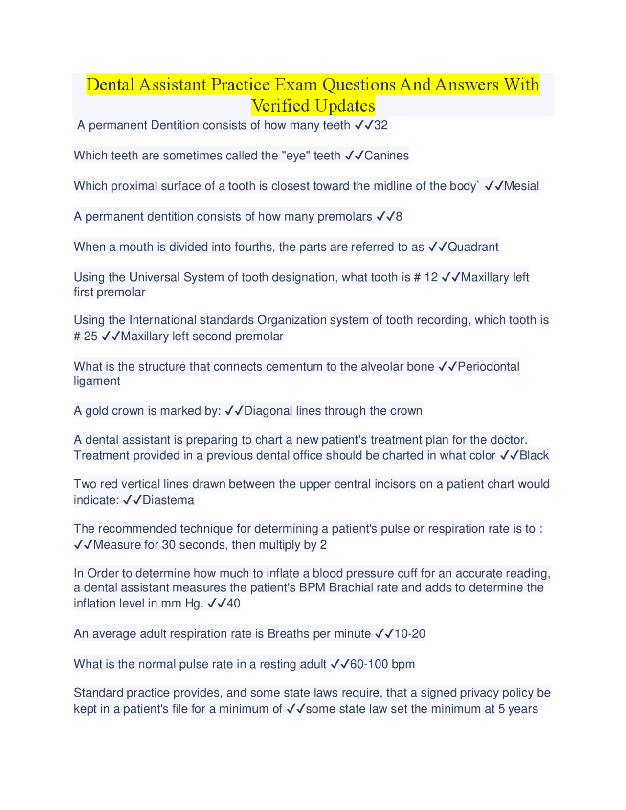 Dental Assistant Practice Exam Questions and Answers | Exams Advanced ...