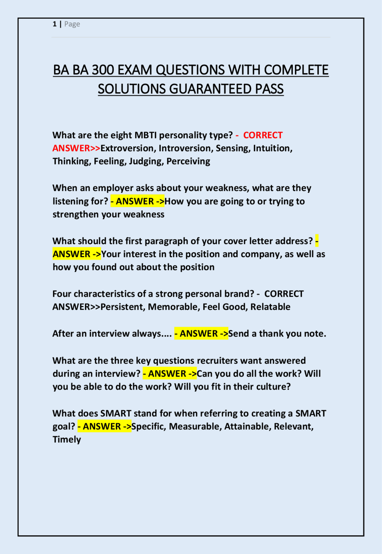 BA BA 300 EXAM QUESTIONS WITH COMPLETE SOLUTIONS GUARANTEED PASS ...