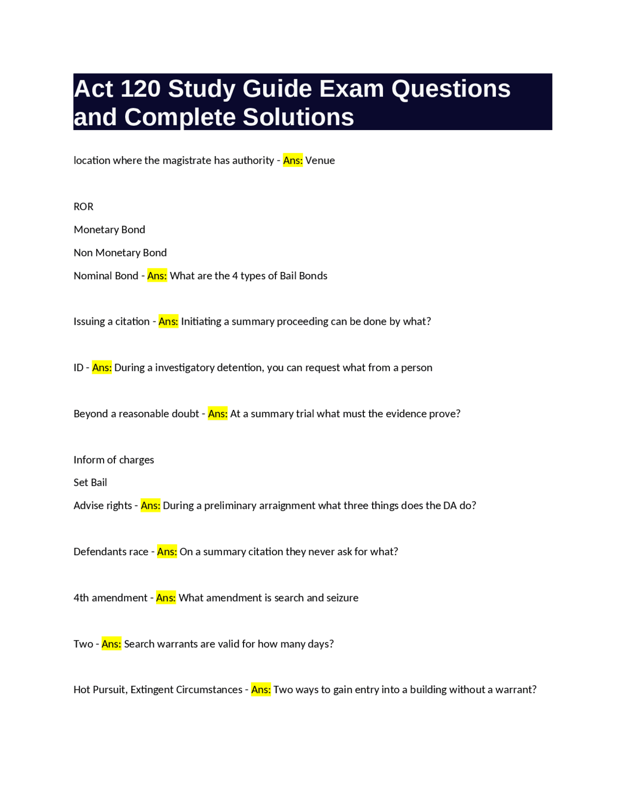 Act 126.pdf Act 120 Study Guide: Exam Questions and Complete Solutions | Exams Law ...