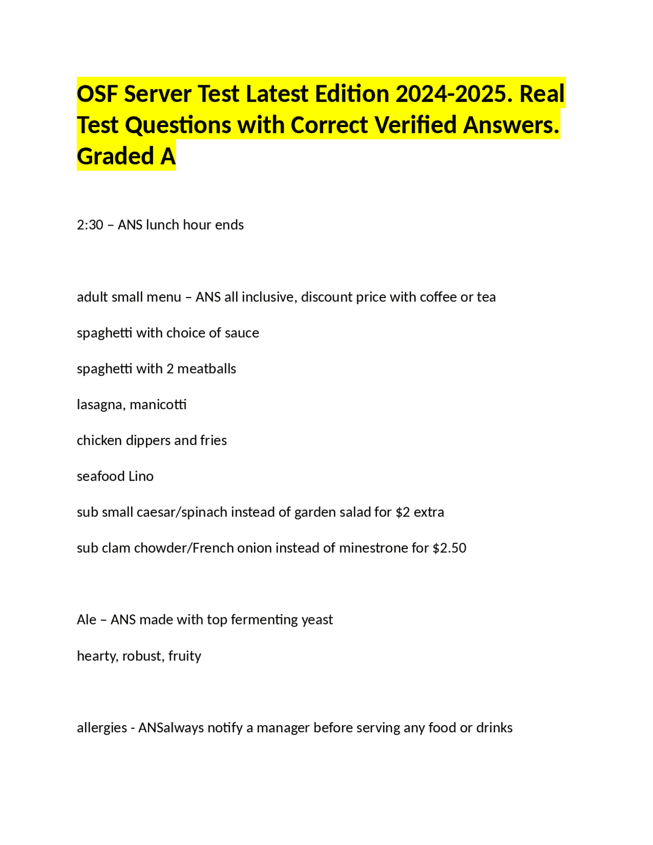 OSF Server Test Latest Edition 2024-2025. Real Test Questions with ...