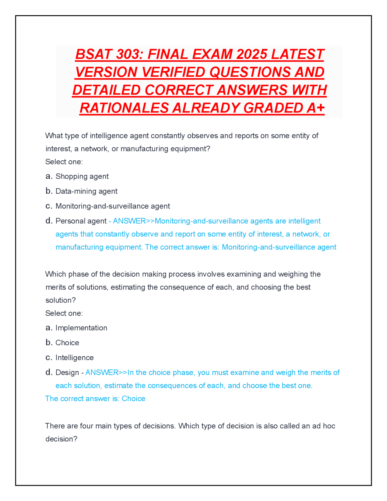 BSAT 303: FINAL EXAM 2025 LATEST VERSION VERIFIED QUESTIONS AND ...