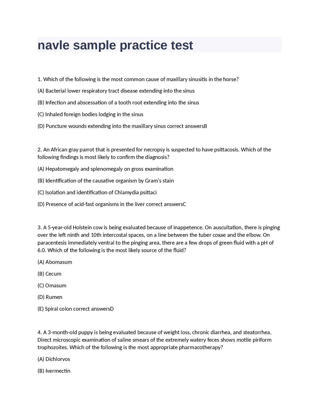 Veterinary Medicine Practice Test: Multiple Choice Questions and ...