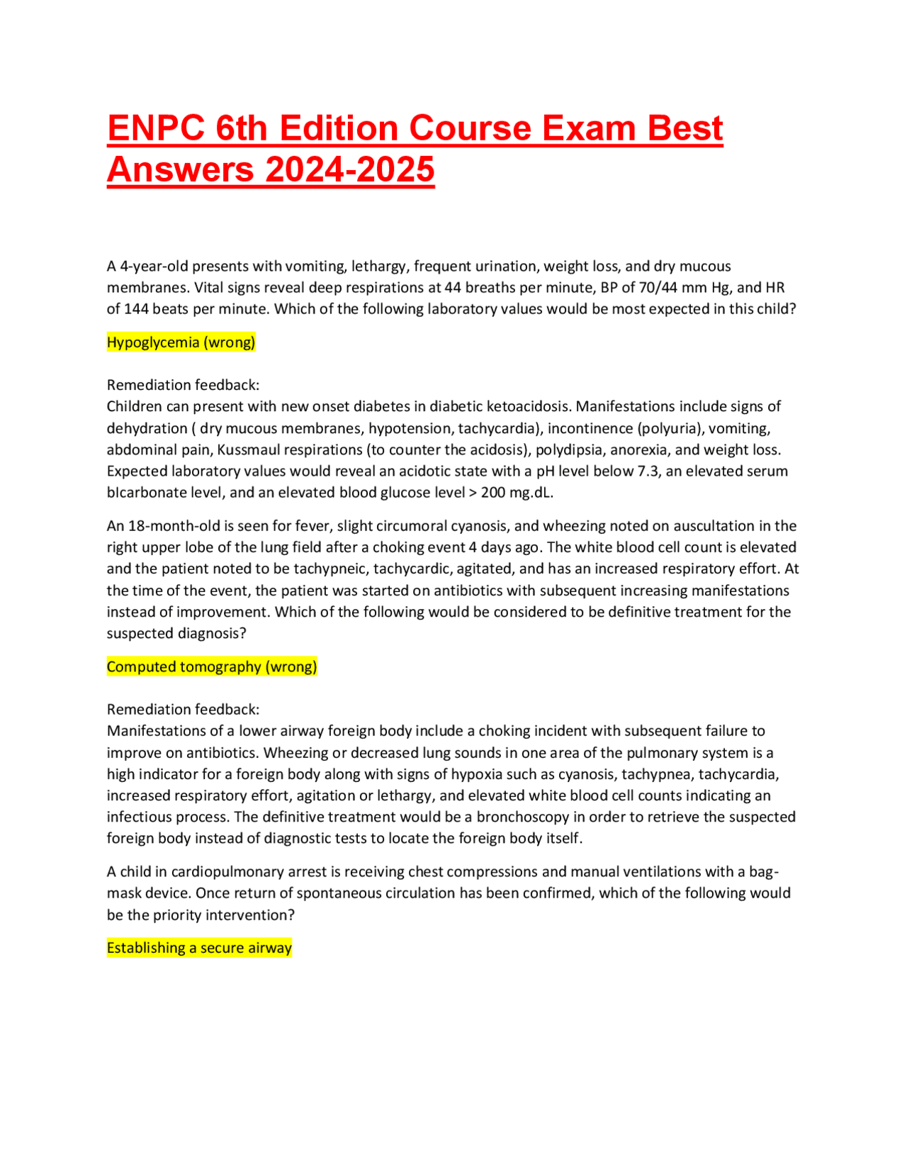 ENPC 6th Edition Course Exam Best Answers 2024-2025 | Exams Health ...