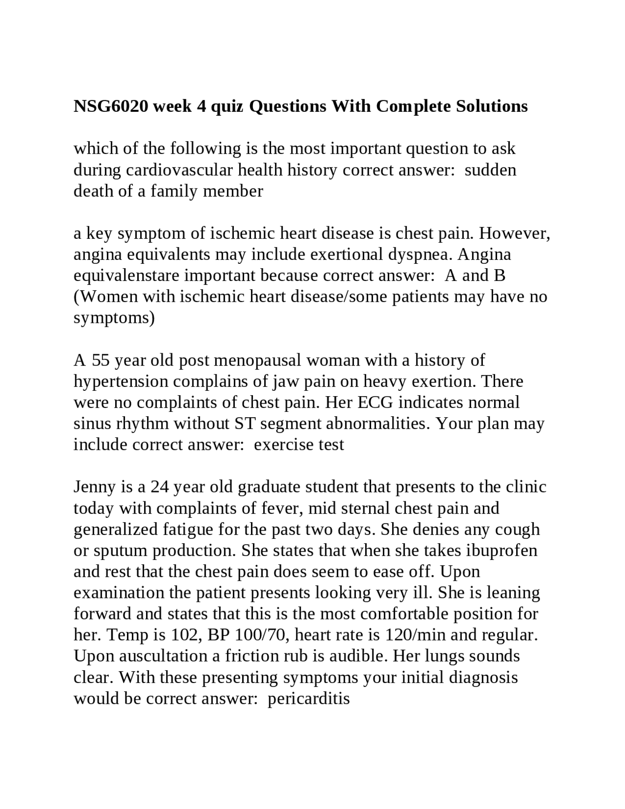 NSG6020 week 4 quiz Questions With Complete Solutions | Exams Nursing ...
