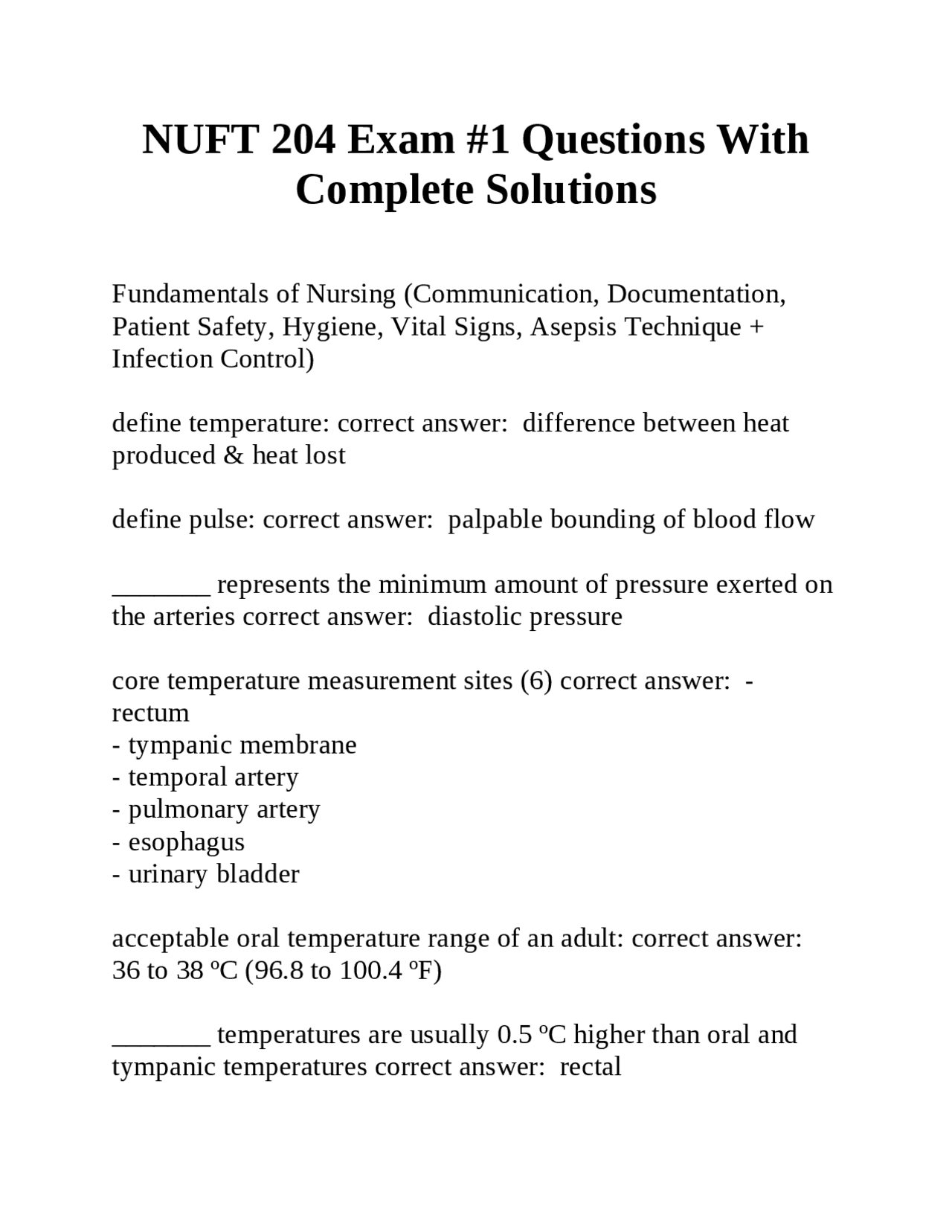 NUFT 204 Exam #1 Questions With Complete Solutions | Exams Nursing ...