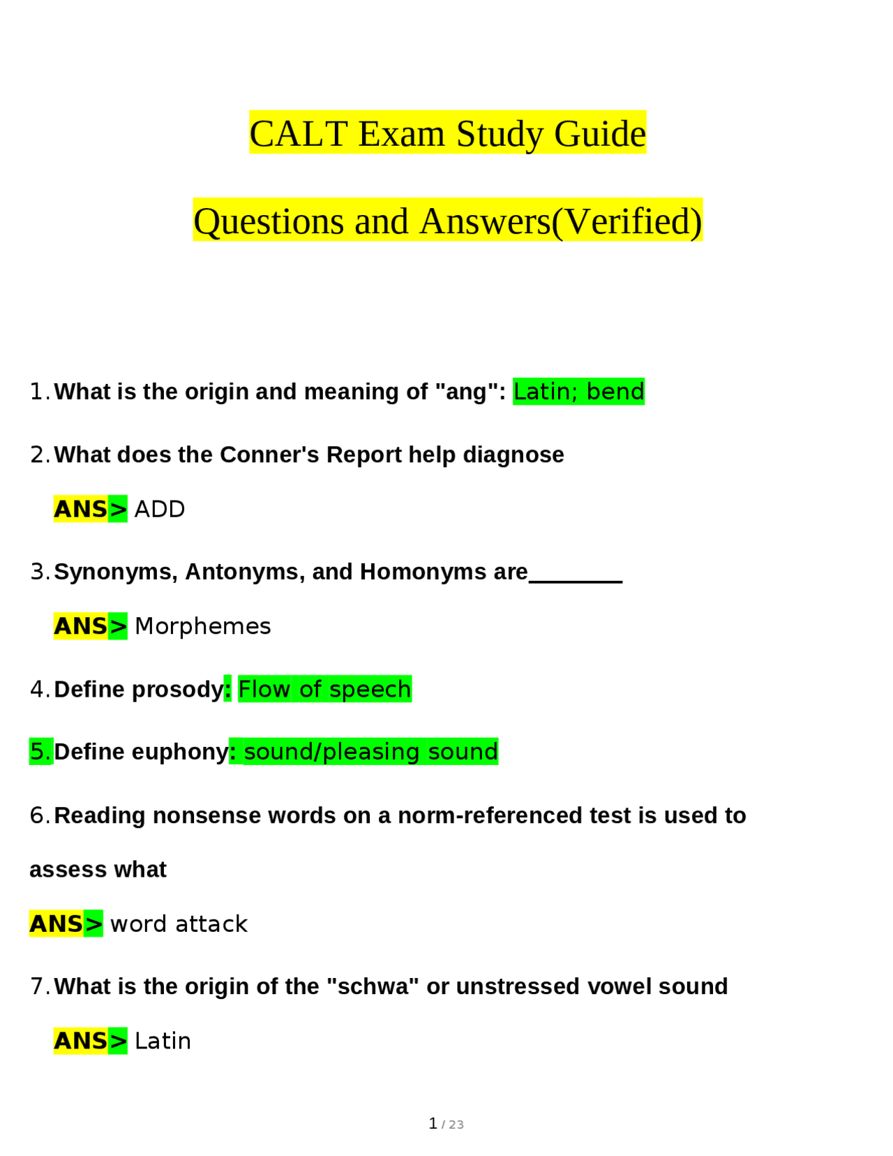 CALT Exam Study Guide tested questions (latest 2025 / 2026) with ...