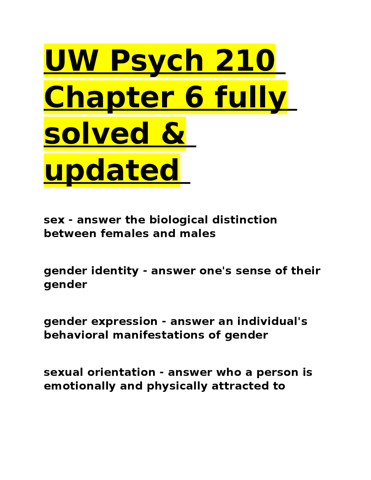 W Psych 210 Chapter 6 fully solved & updated. | Exams Biology | Docsity
