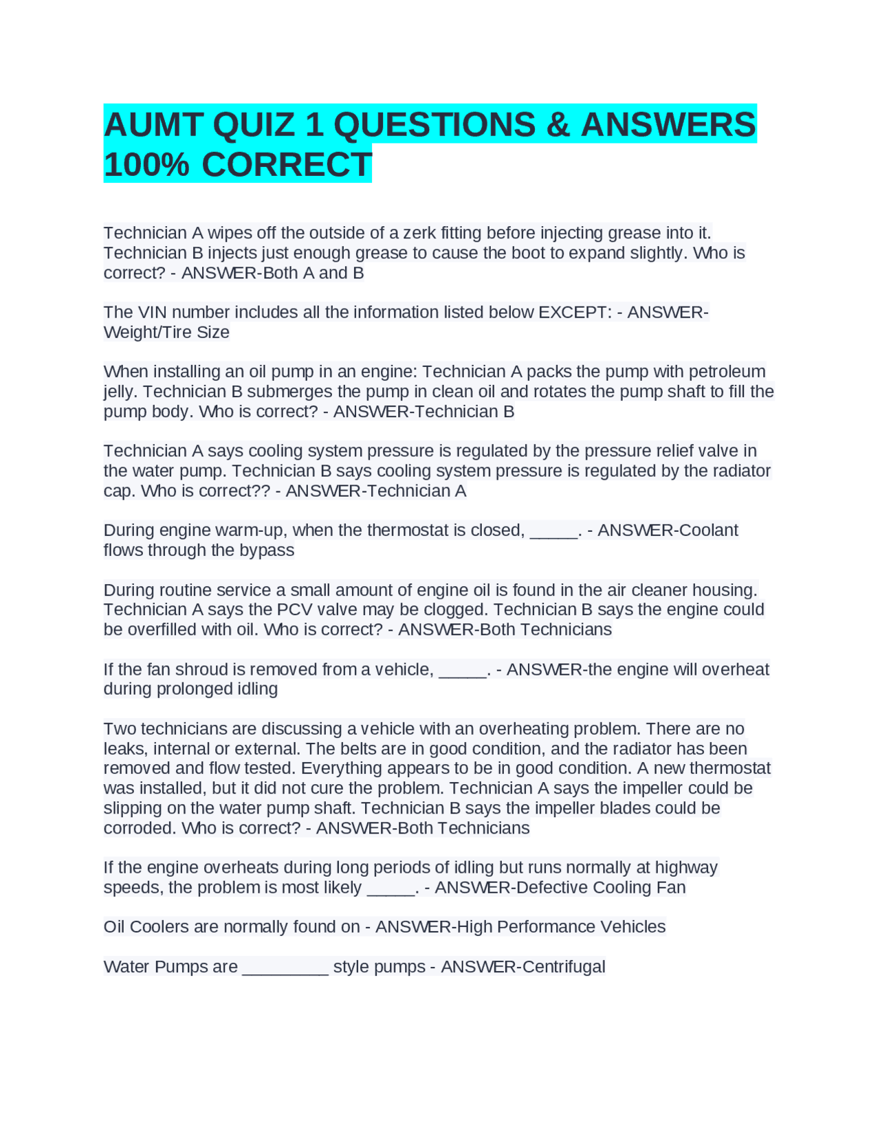 Mechanic Question Generator Automotive Mechanics Quiz 1: Questions and Answers | Exams Health ...