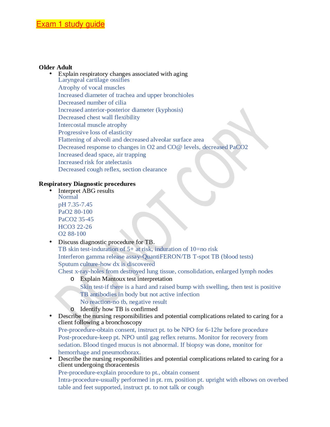 Exam 1 study guideExam 1 study guide | Exams Nursing | Docsity