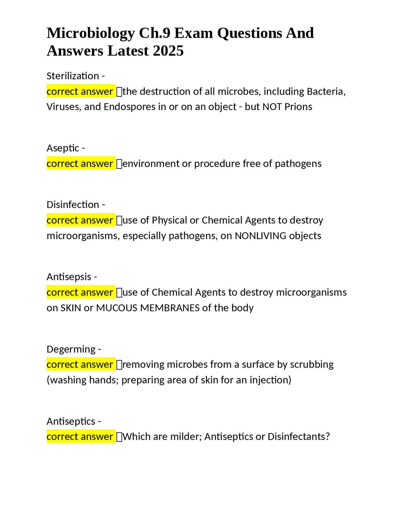 Microbiology Exam Questions and Answers: Chapter 9 - Sterilization and ...