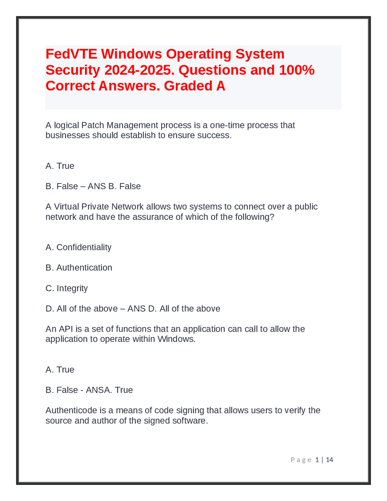 FedVTE Windows Operating System Security 20242025 Questions and