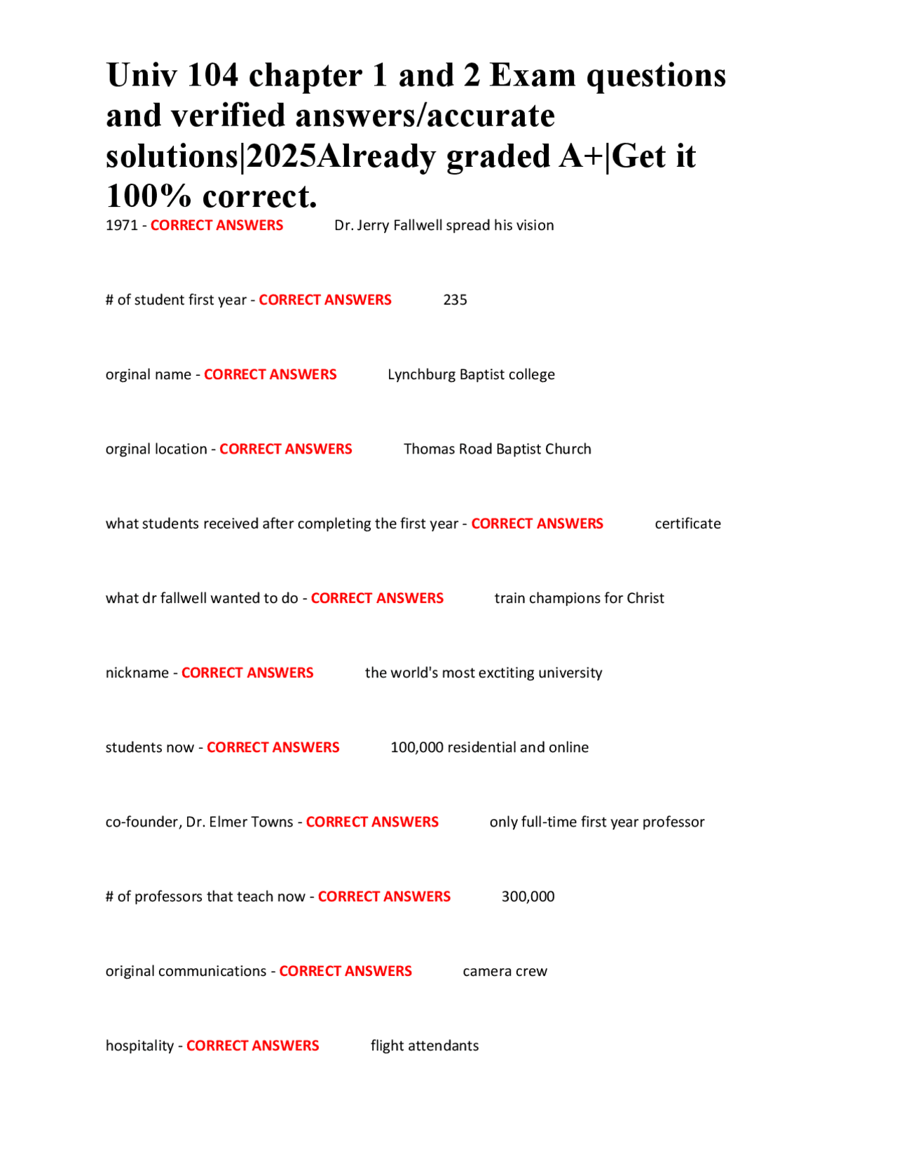 Univ 104 chapter 1 and 2 Exam questions and verified answers/accurate ...