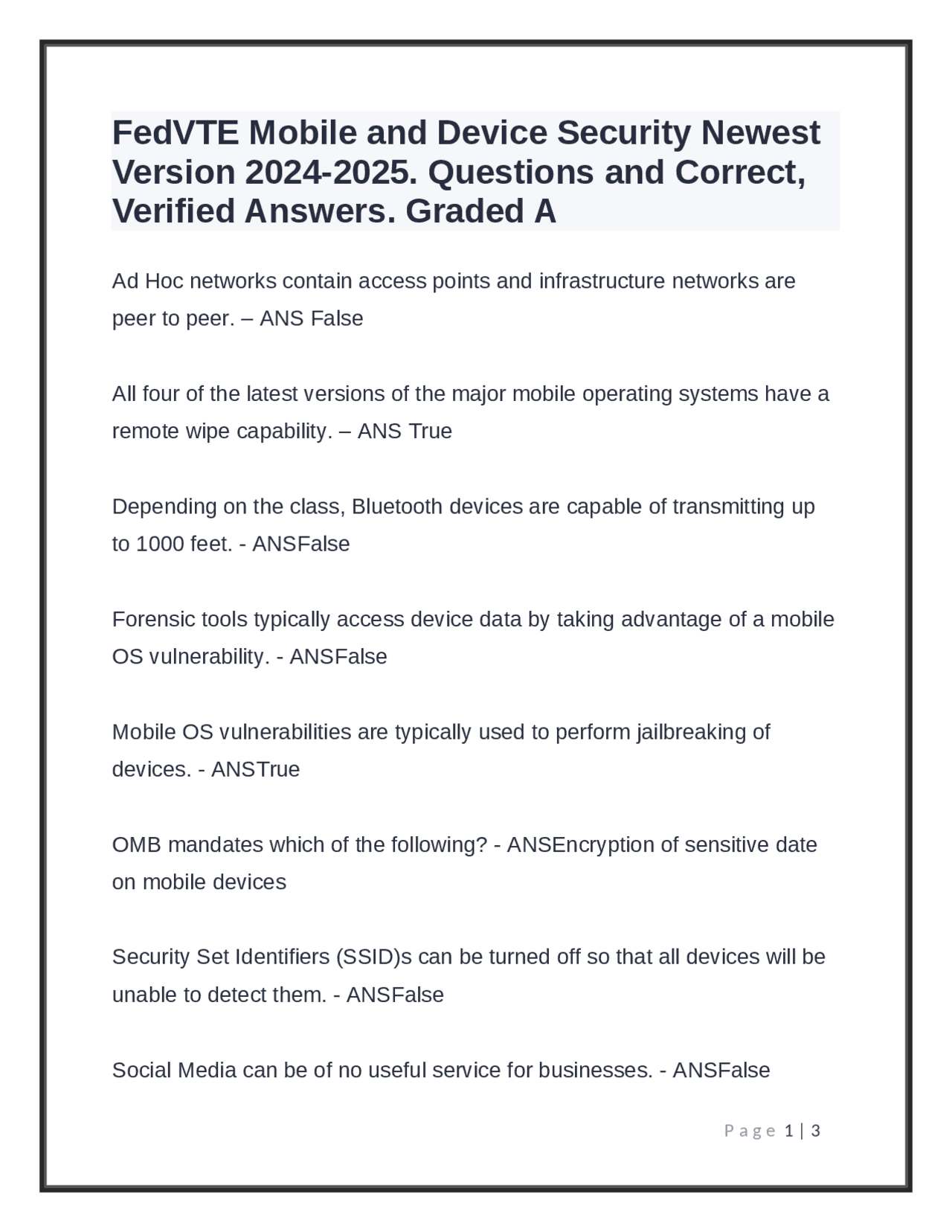 Mobile and Device Security Questions and Answers for FedVTE Exams